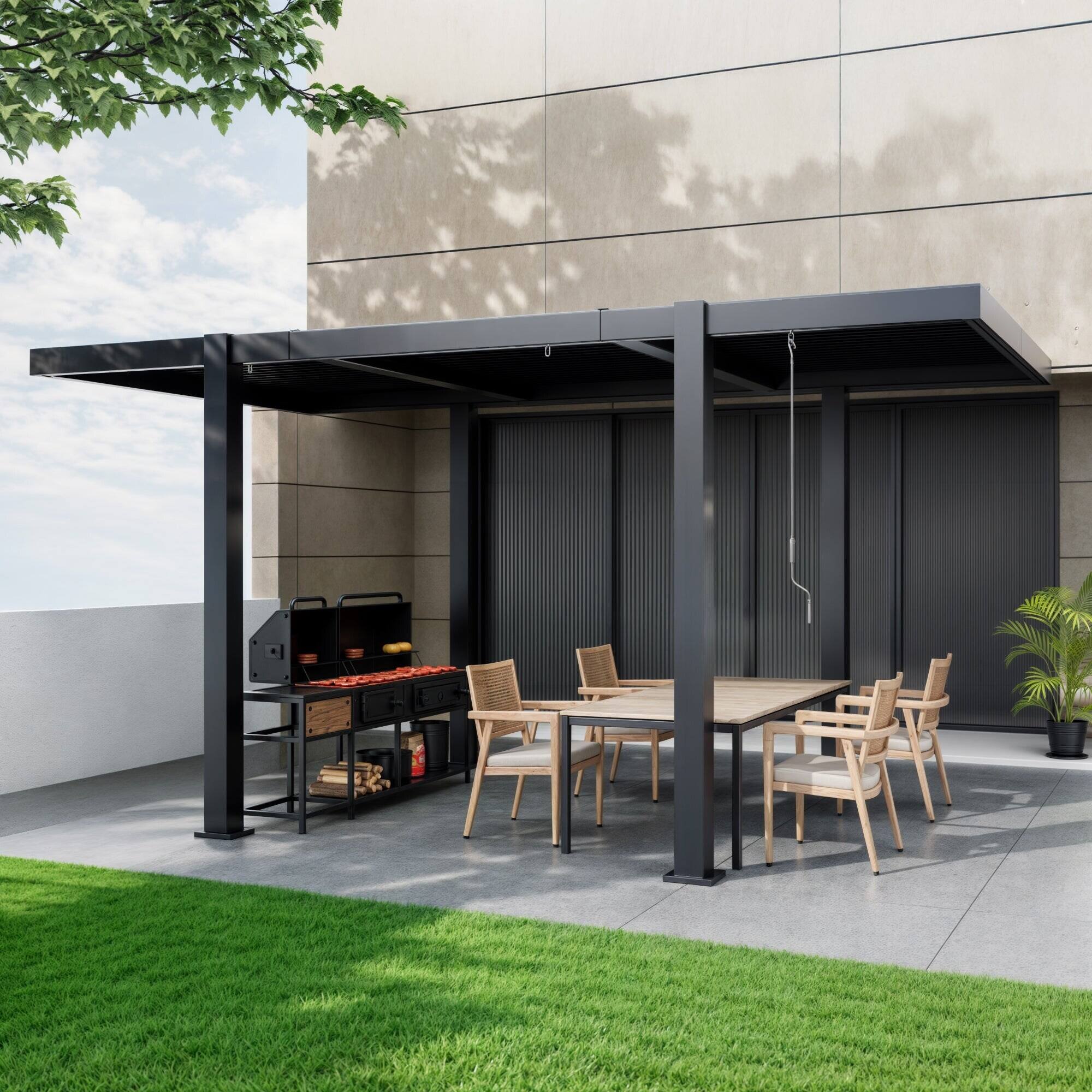Alt View 8. U-HOMY - Aluminum Louvered Pergola 10x18 FT with Adjustable Roof & Hidden Drainage, Modern Outdoor Hardtop Gazebo - Black.