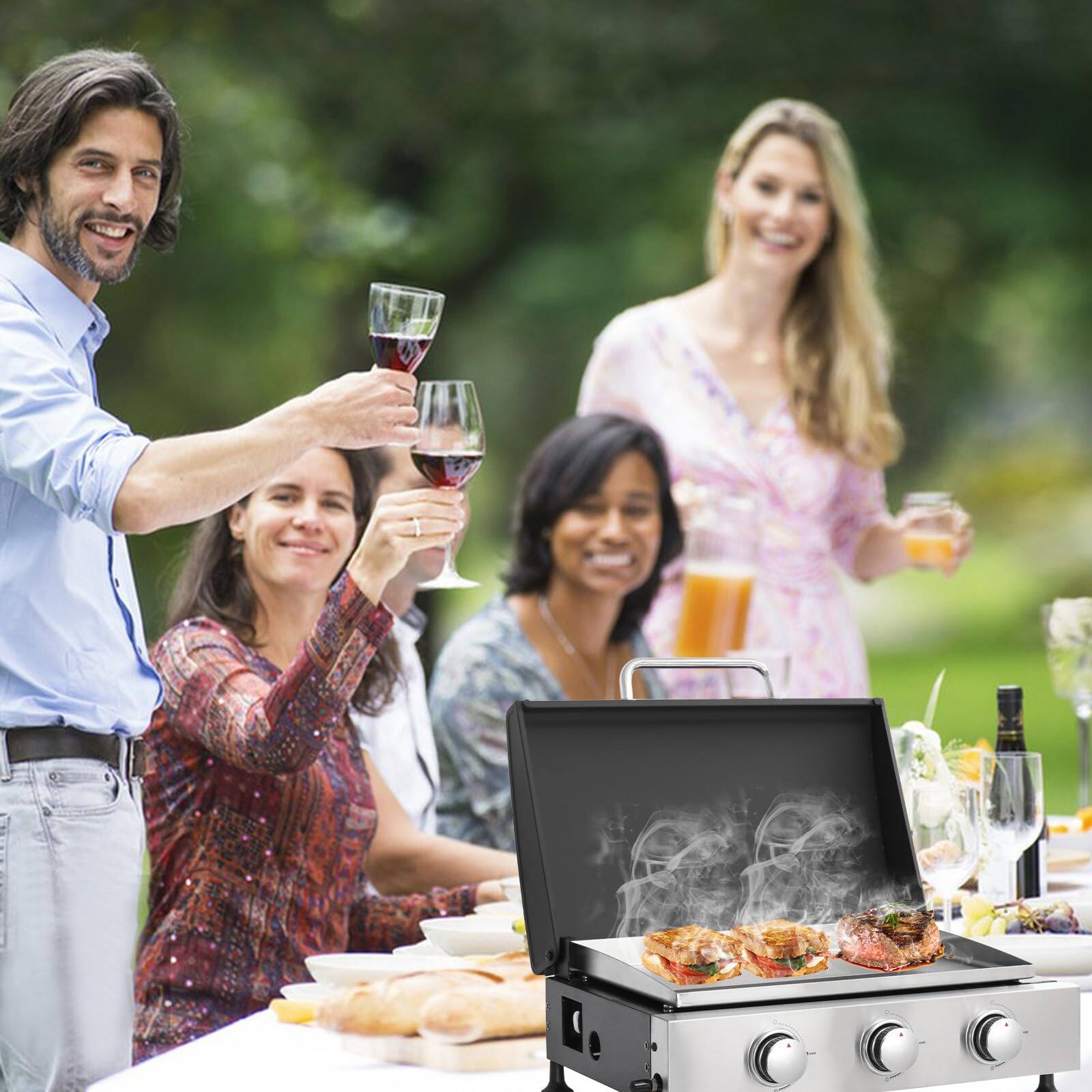Alt View 7. Ecooso - 3-Burner Gas Grill, Outdoor Propane BBQ Grill for Patio Cooking - Black and Silver.