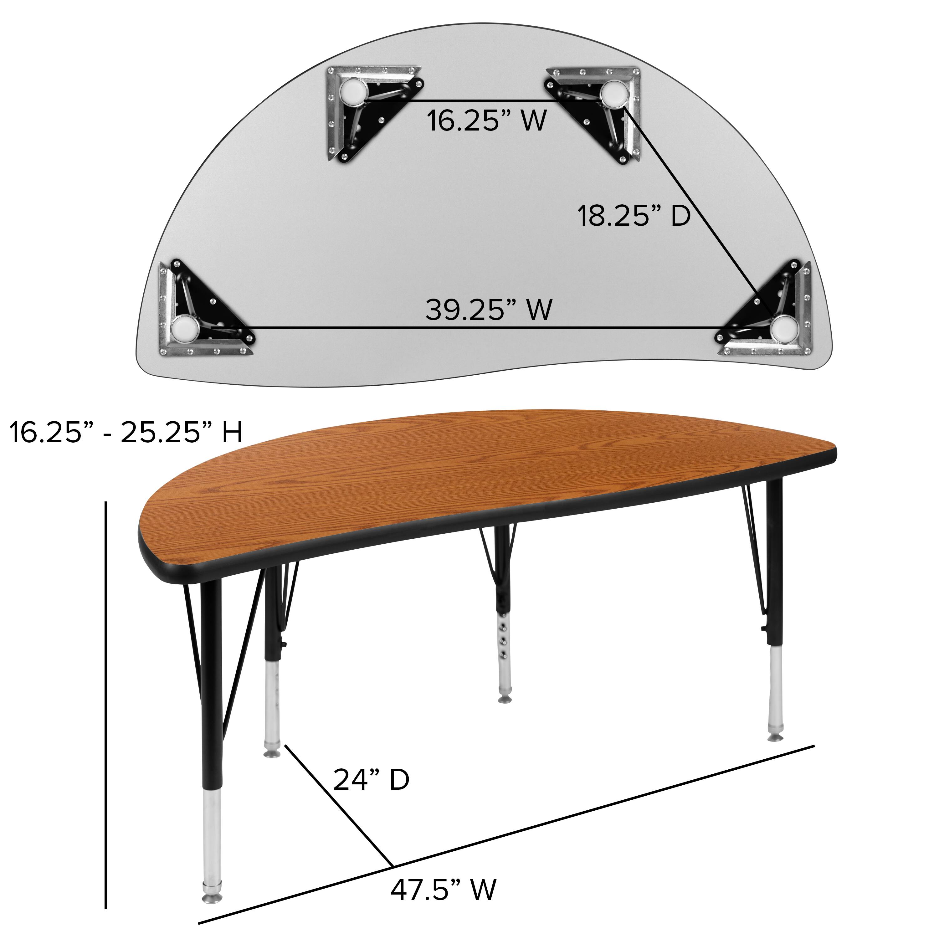 16.25" W  
18.25" D  
39.25" W  
16.25" - 25.25" H  
24" D  
47.5" W