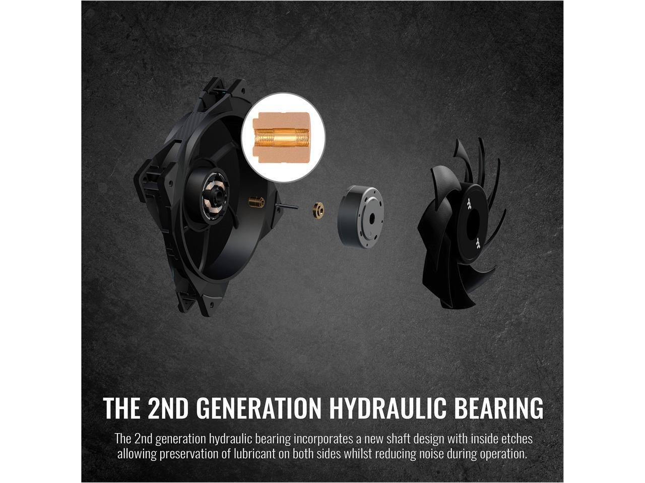 THE 2ND GENERATION HYDRAULIC BEARING

The 2nd generation hydraulic bearing incorporates a new shaft design with inside etches allowing preservation of lubricant on both sides whilst reducing noise during operation.