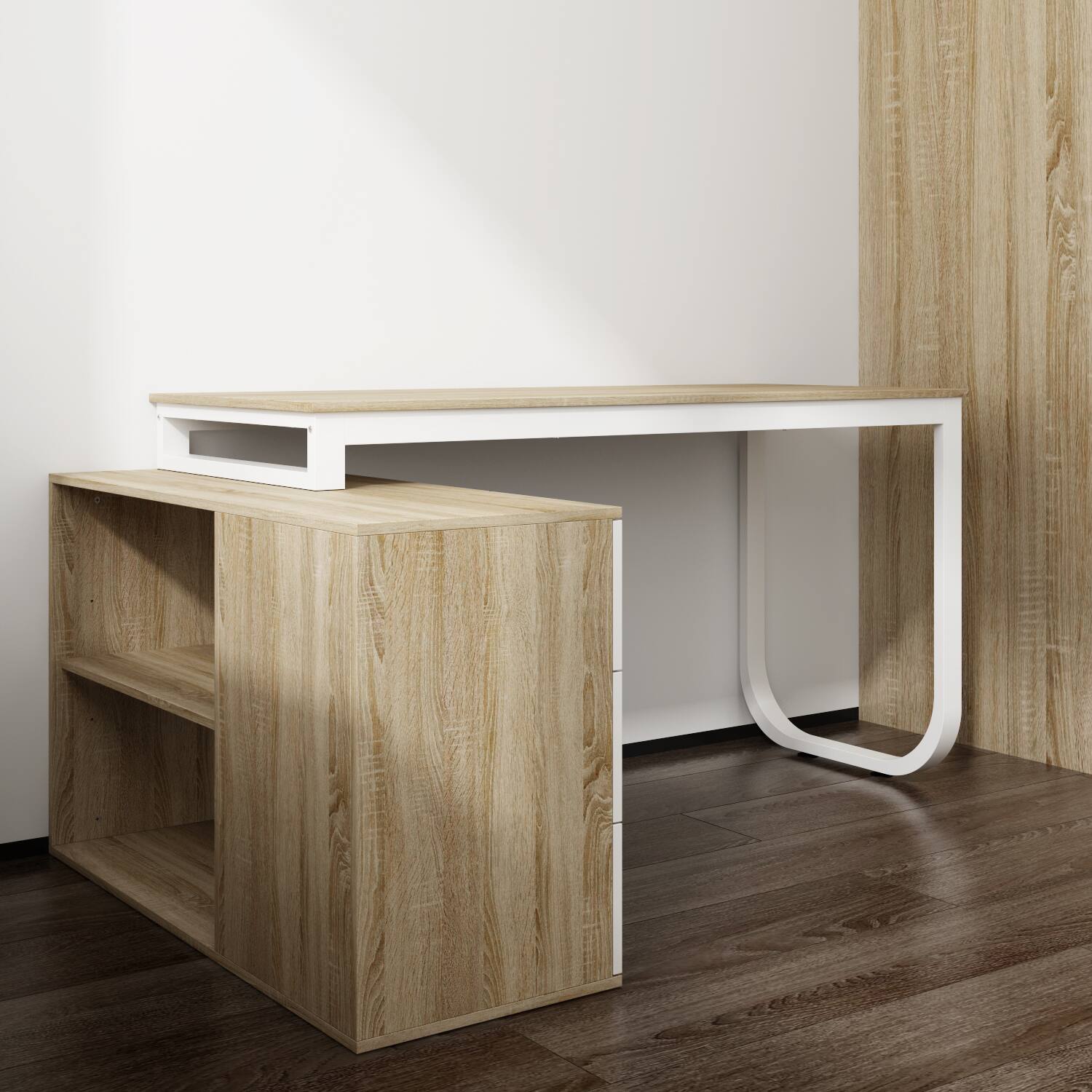 Left. Famapy - Famapy L - Shaped Computer Desk: Multicolor Options, Ample Storage & Modern Style - Wooden.