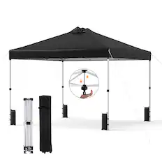 Front. Gymax - Gymax 10x10 FT Pop Up Canopy Tent 1-Person 1-Button Push Instant Setup w/ 4 Sandbags Black - Black.