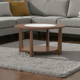 Hivvago - Round Living Room Coffee Table with Contrasting Top and Open Display Shelf - Brown