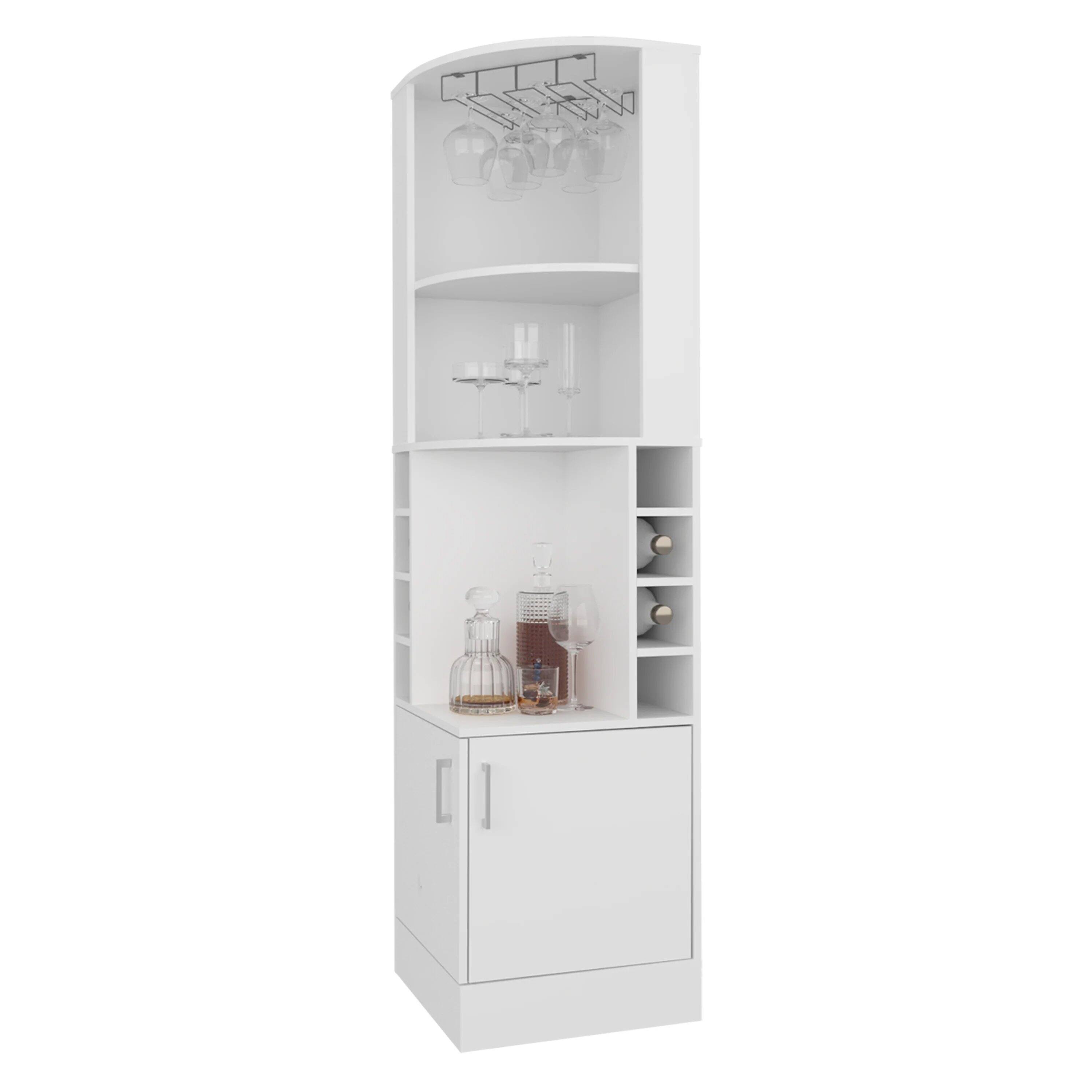 Alt View 1. TinyHomie - White Corner Bar Cabinet with Wine Storage and Glass Rack.