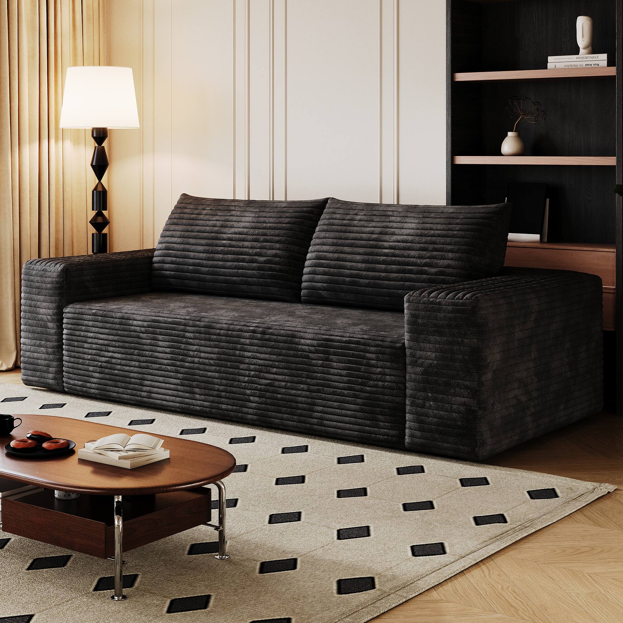 Alt View 2. Meqiodas - Setaser Sofa,Corduroy Fabric, Deep Seat Couches, Comfy Loveseat Sofa, No Assembly, for Living room, Bedroom, Apartment - Black.