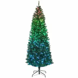 RYHNUYNE - 7FT Pre-Lit Slim Fir Christmas Tree With Colorful DIY Synchronized LED Lights and Remote, 12 Modes and Dense Tips - Green