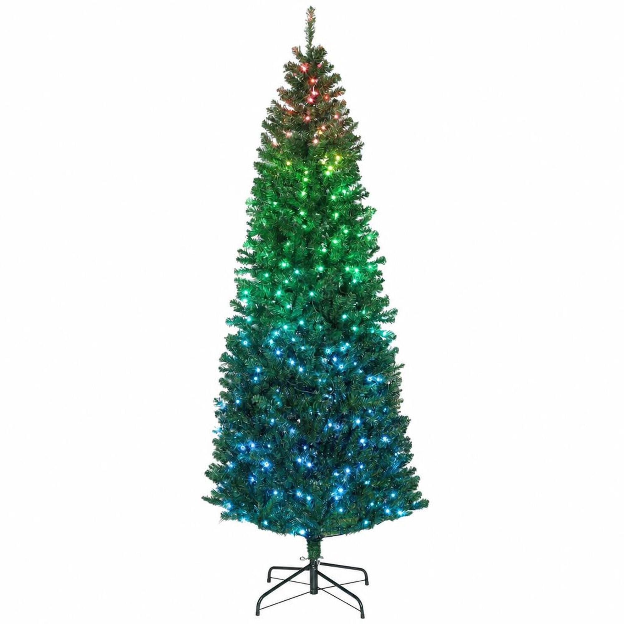 Front. RYHNUYNE - 7FT Pre-Lit Slim Fir Christmas Tree With Colorful DIY Synchronized LED Lights and Remote, 12 Modes and Dense Tips - Green.