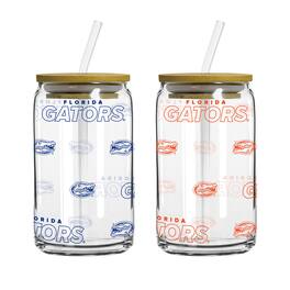 Logo Brands - Florida Gators 16oz. Step And Repeat Glass Can with Lid & Straw 2-Pack - Multicolor