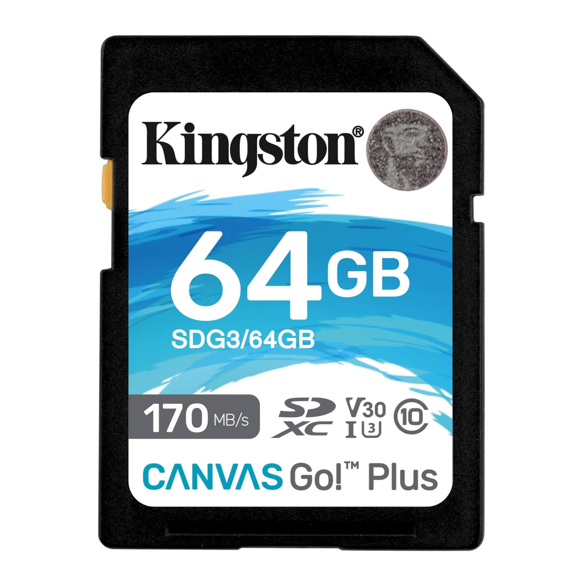 Kingston  
64GB  
SDG3/64GB  
170 MB/s  
V30  
XC  
I (3)  
10  
CANVAS Go!™ Plus
