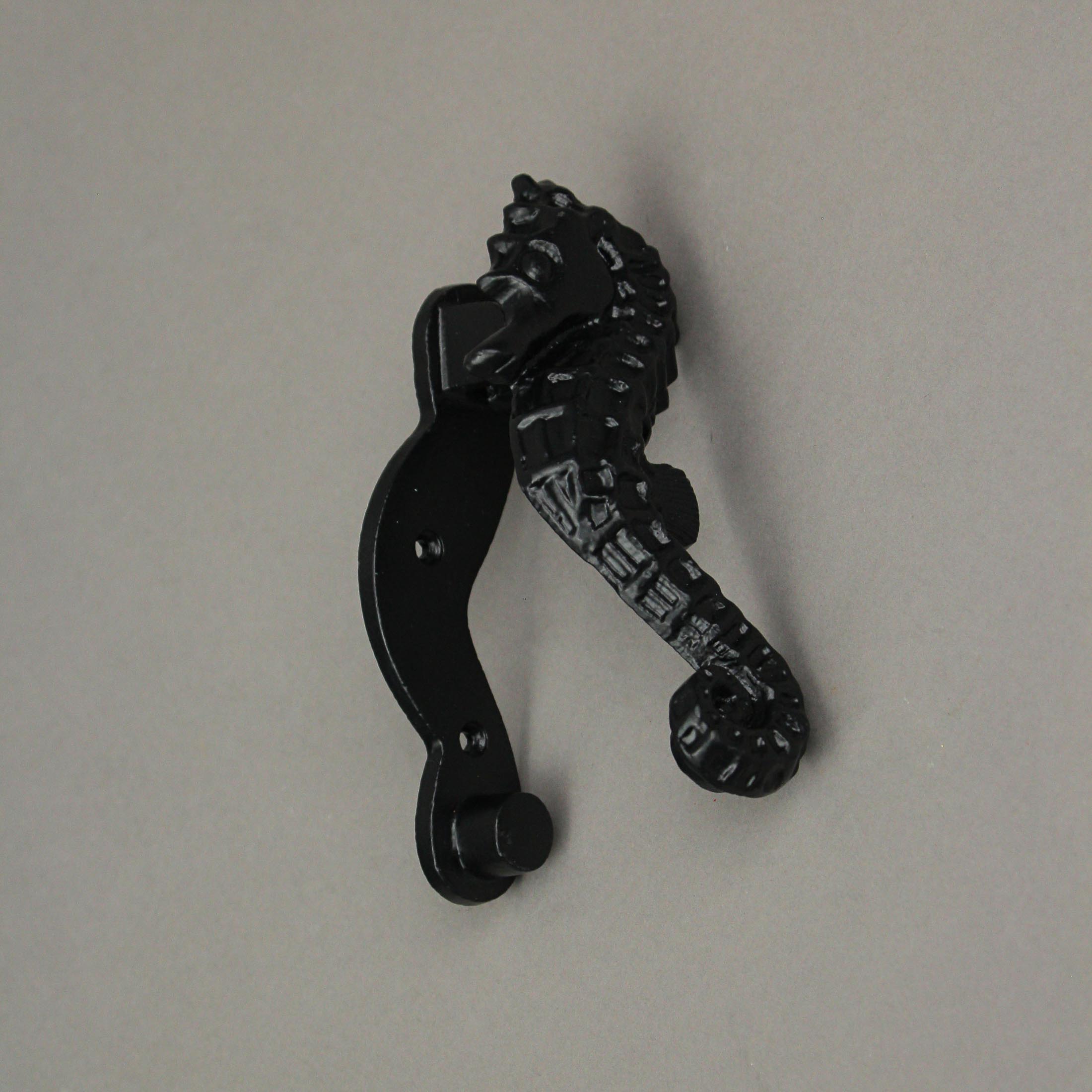 Alt View 3. Moby Dick Specialties - Rustic Black Enamel Cast Iron Coastal Seahorse Door Knocker Sea Horse - Black.