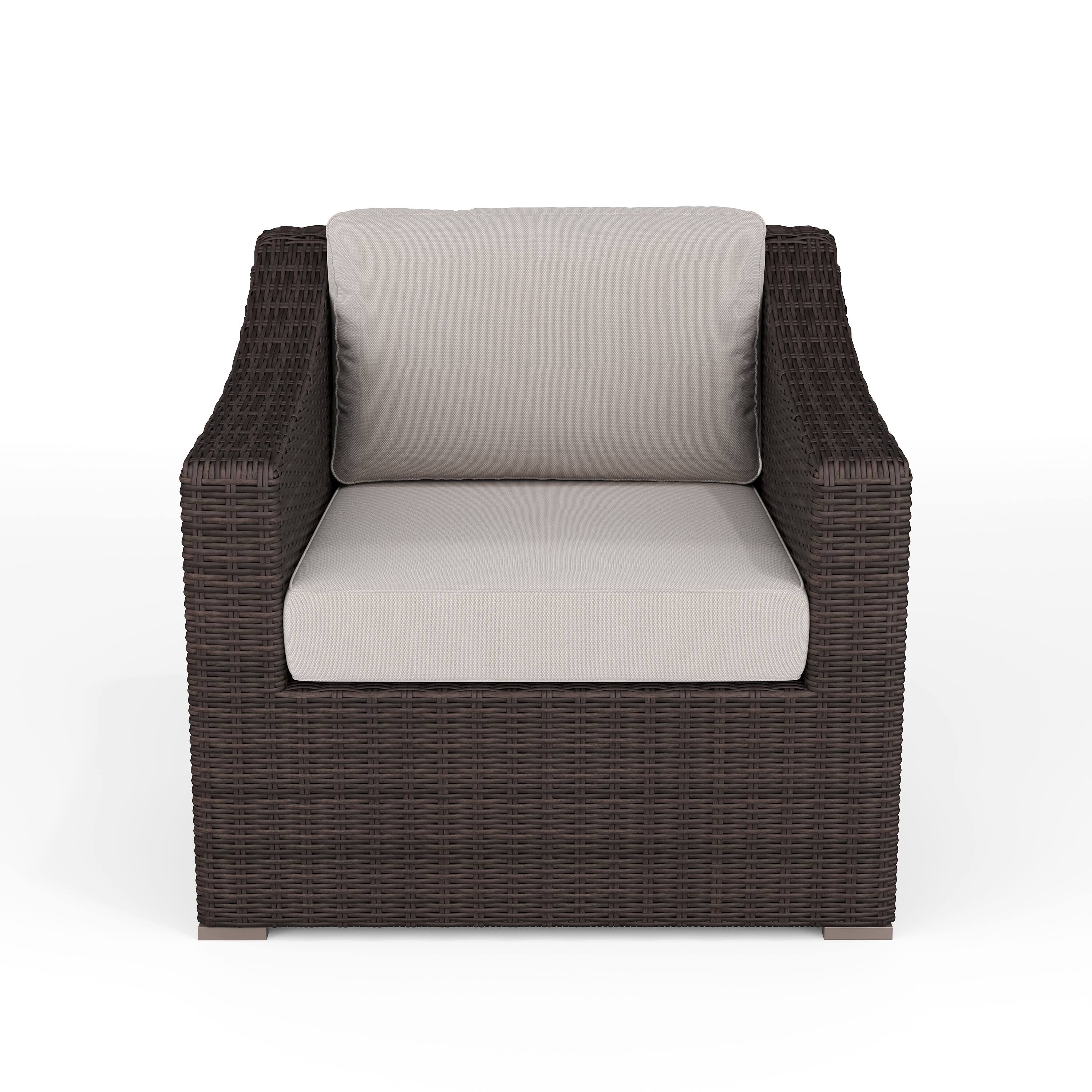 Alt View 9. Martha Stewart - Bedford Outdoor Rattan Wicker Accent Chair with All-Weather Cushions - Tan Cushions/Brown Frame.