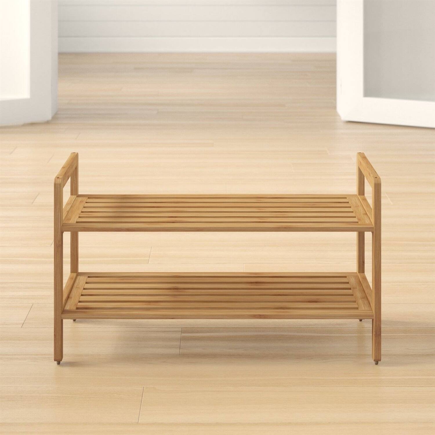 Back. Hivvago - Modern Bamboo 2-Shelf Shoe Rack - Holds up to 8-Pair of Shoes - Walnut.