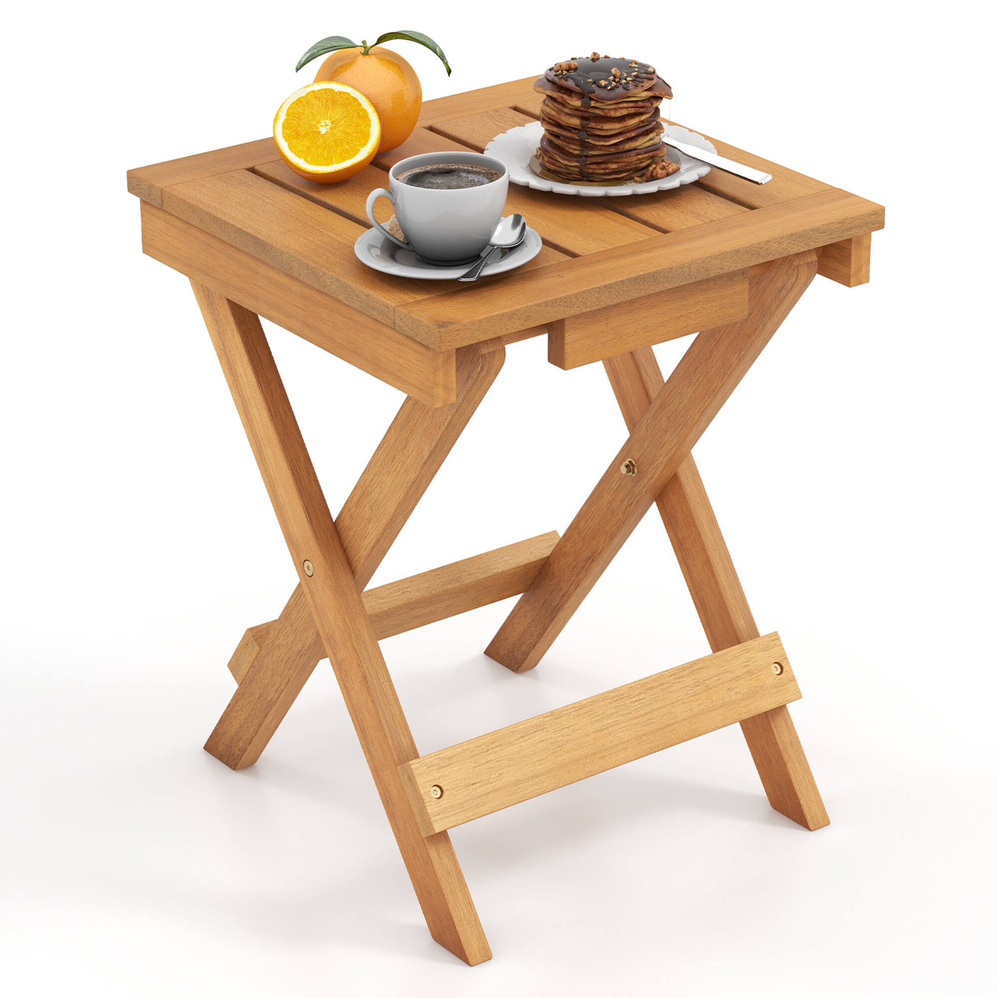 Alt View 7. Gymax - Gymax 14 inch Outdoor Folding Side Table Hardwood Square Compact Patio Table - Natural.