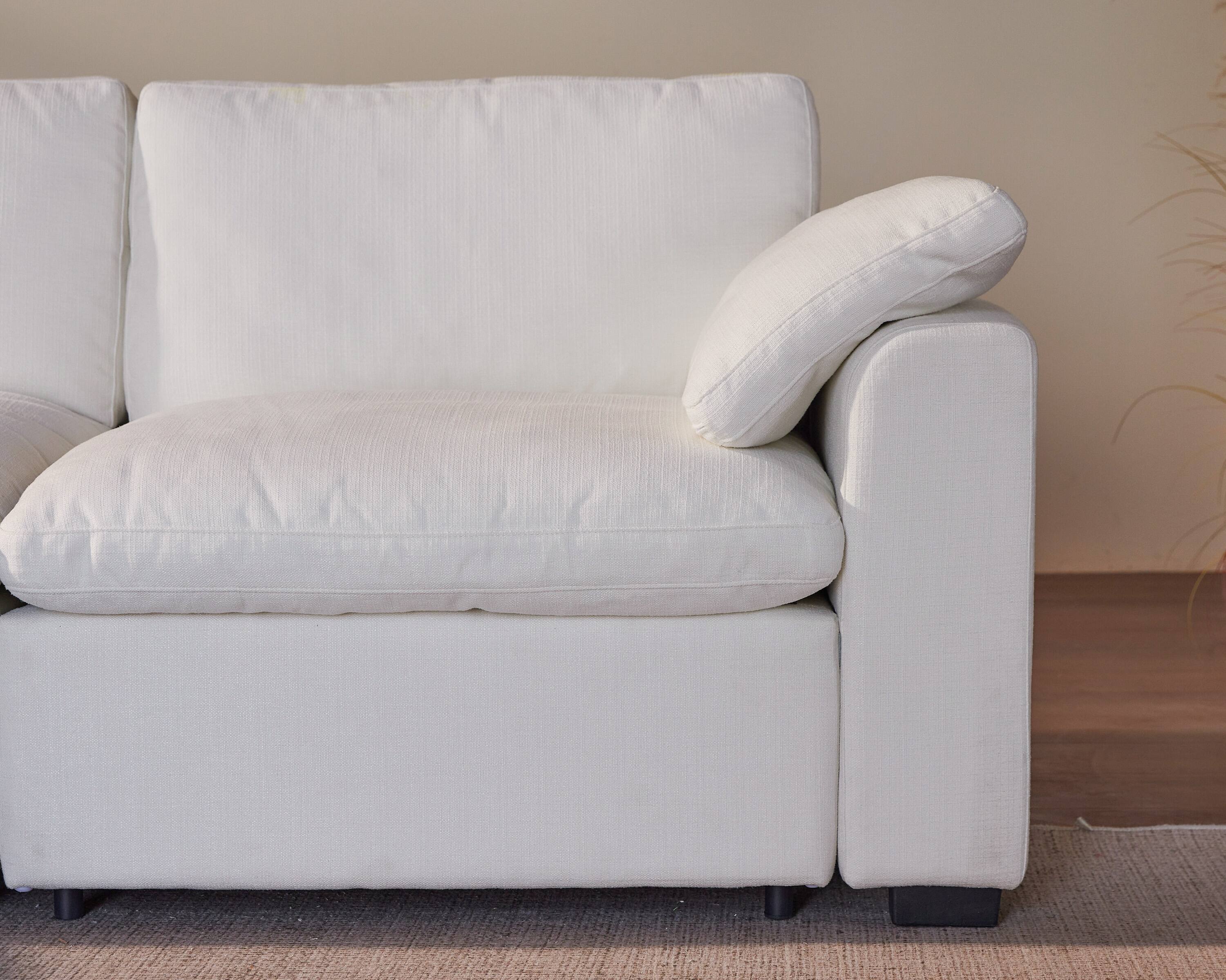 Alt View 2. Dyonery - Dyonery Large-sized down modular cloud sofa - cotton fabric - light gray. L-shaped 3+1 style. - Beige.