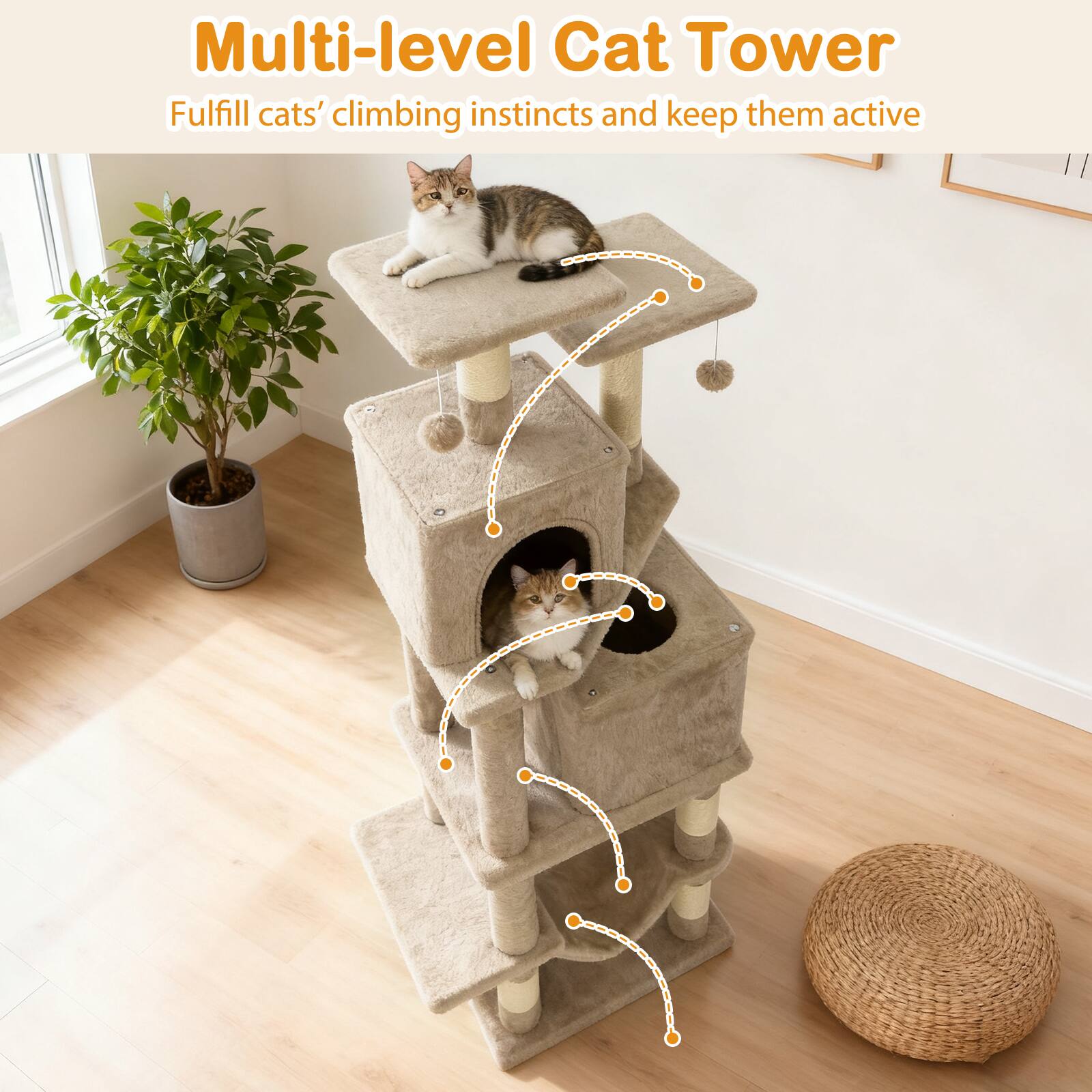 Multi-level Cat Tower  
Fulfill cats' climbing instincts and keep them active