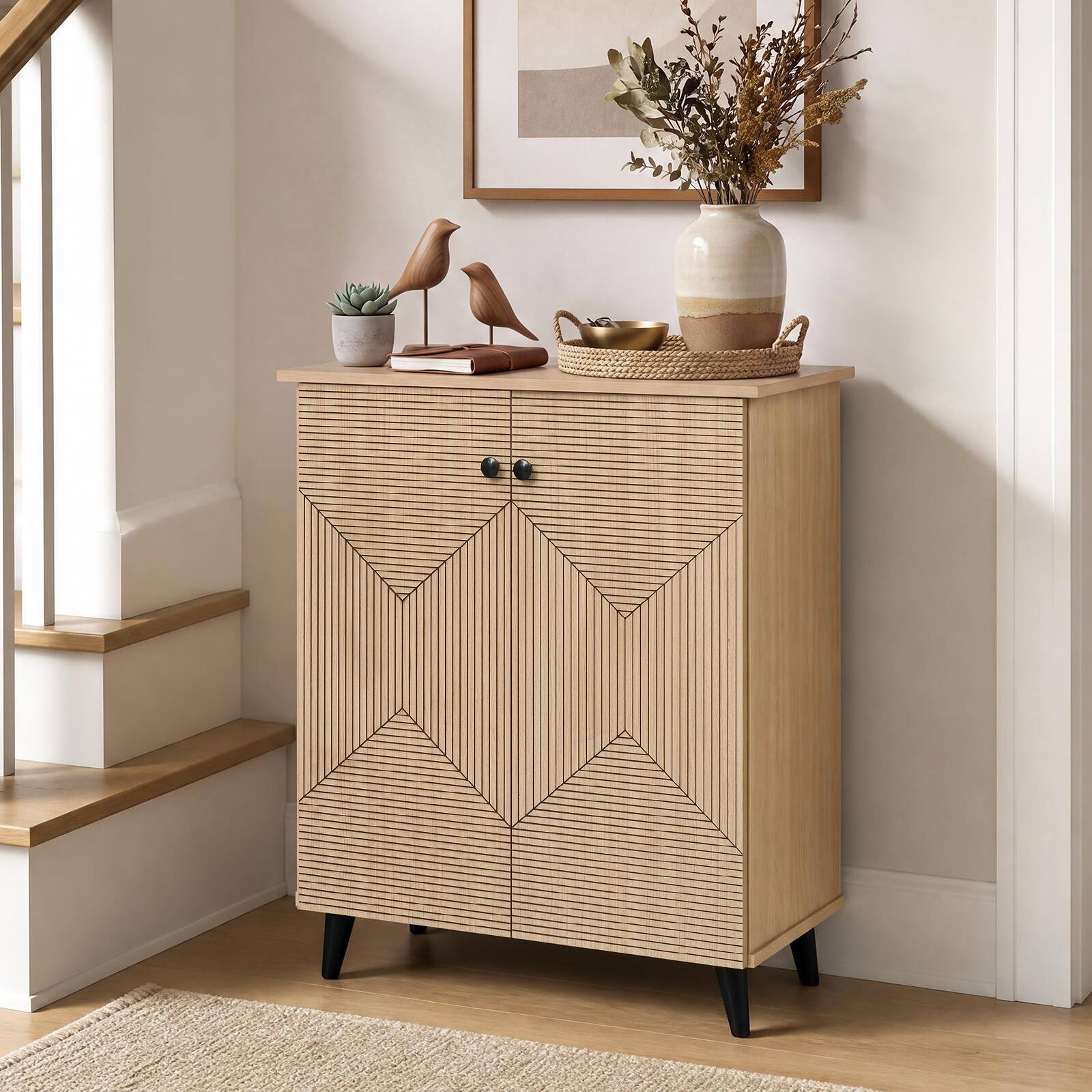 Costway Freestanding Footwear Storage Unit Boasts Stylish Carved Panels ...