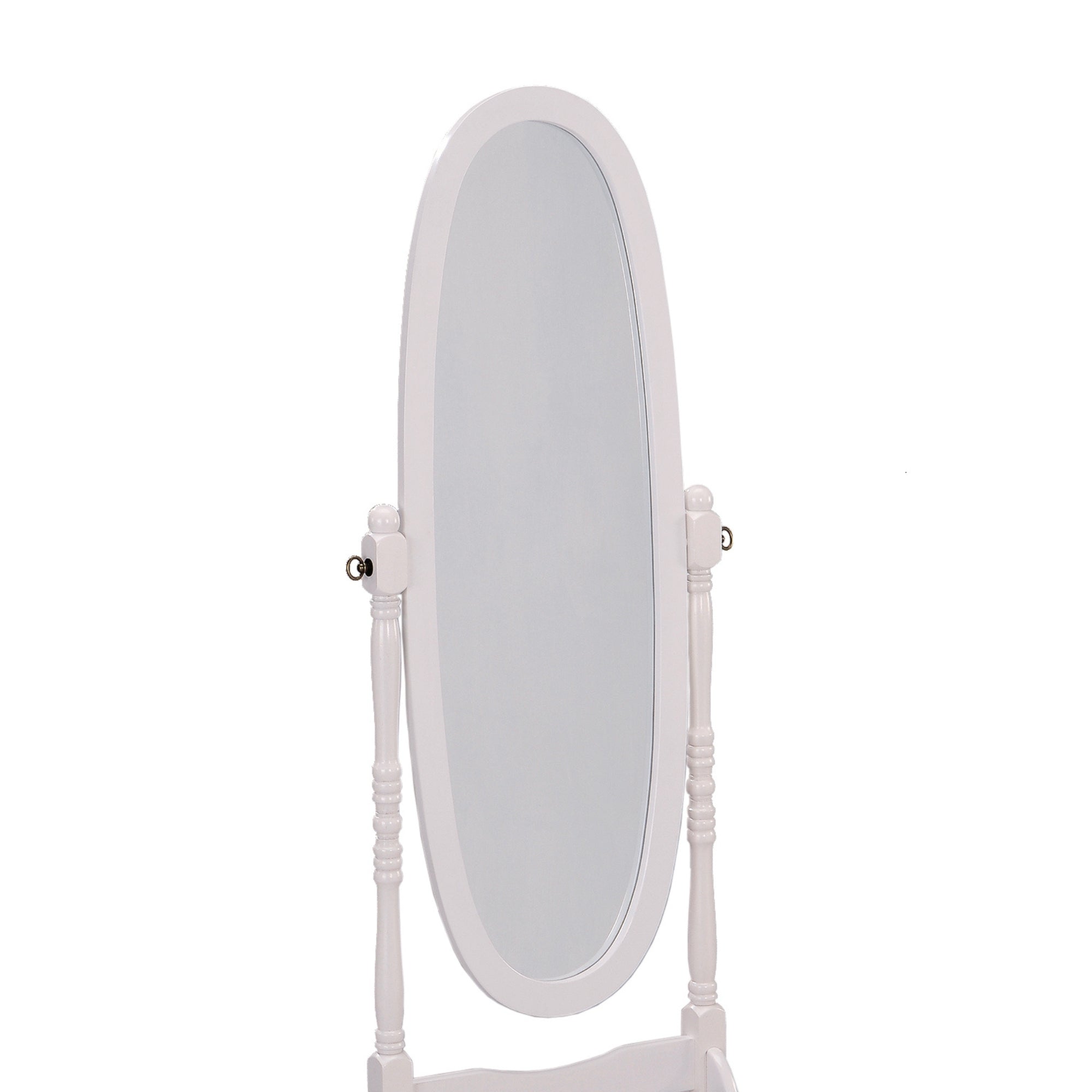Left. BreeBe - 59.25' Tall Standing Wooden Floor Mirror with White finish, Oval Shape - White.