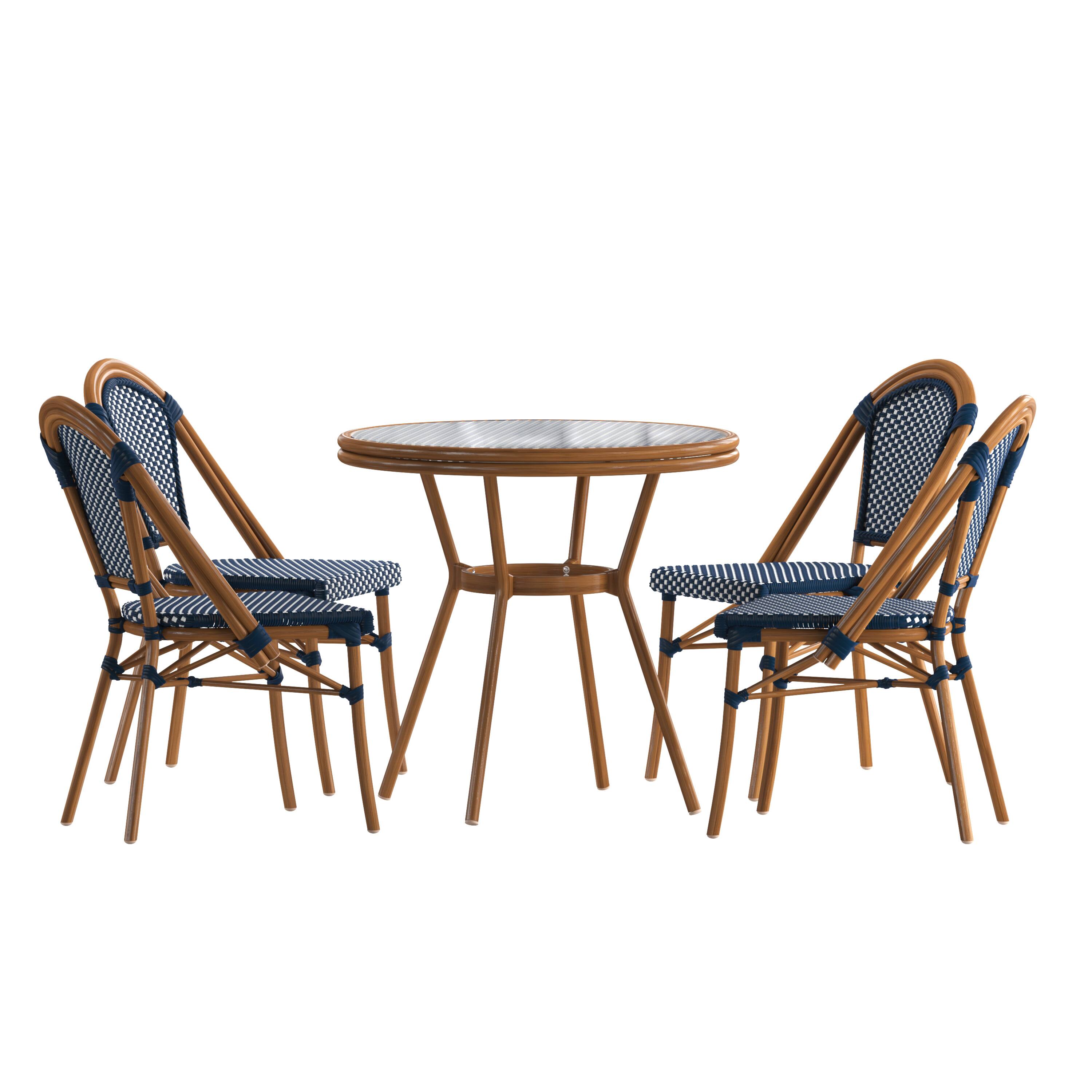 Navy & White Rattan/Natural Frame