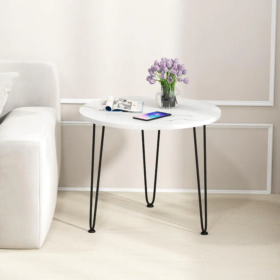 Costway Small Round Coffee Table w/ Thickened Tabletop & Metal Tripod ...
