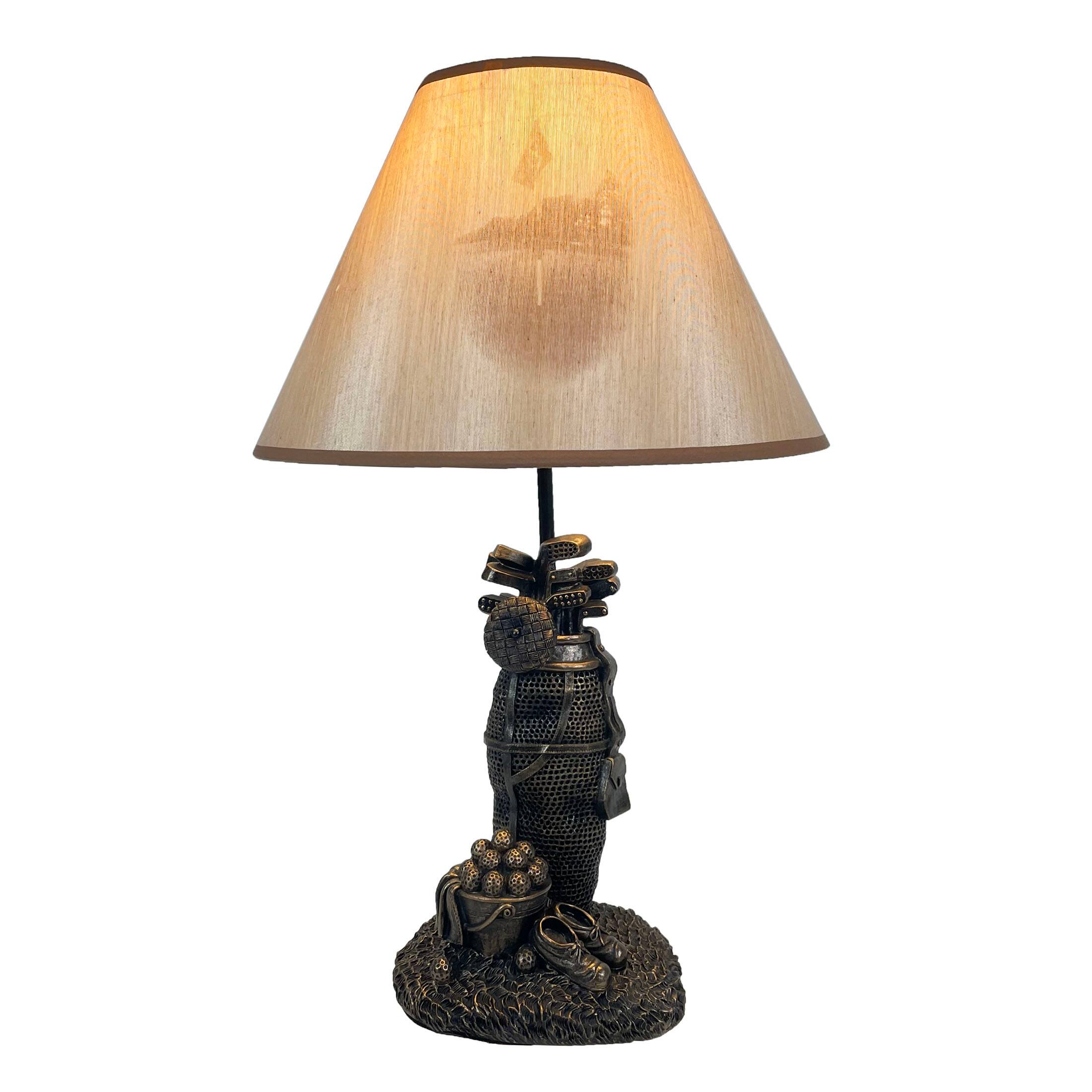 Front. Zeckos - Golf Lovers Tee Light Golf Bag Table Lamp w/Decorative Shade - Brown.