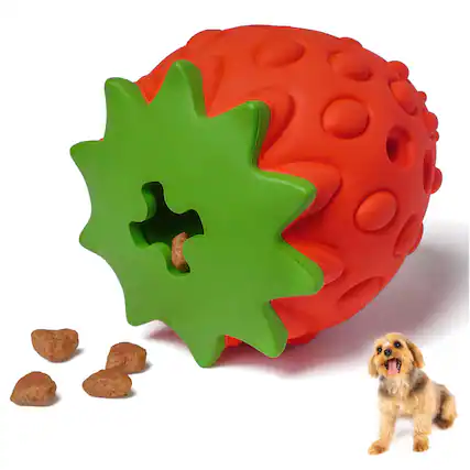 Front. PawsPik - PawsPik Strawberry Treat Dispensing Enrichment Dog Chew Toy - red.
