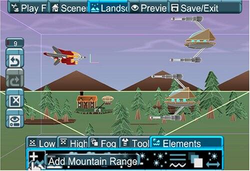 Play F  
Scene  
Landscape  
Preview  
Save/Exit  

9  

Low  
High  
Fog  
Tool  
Elements  

Add Mountain Range