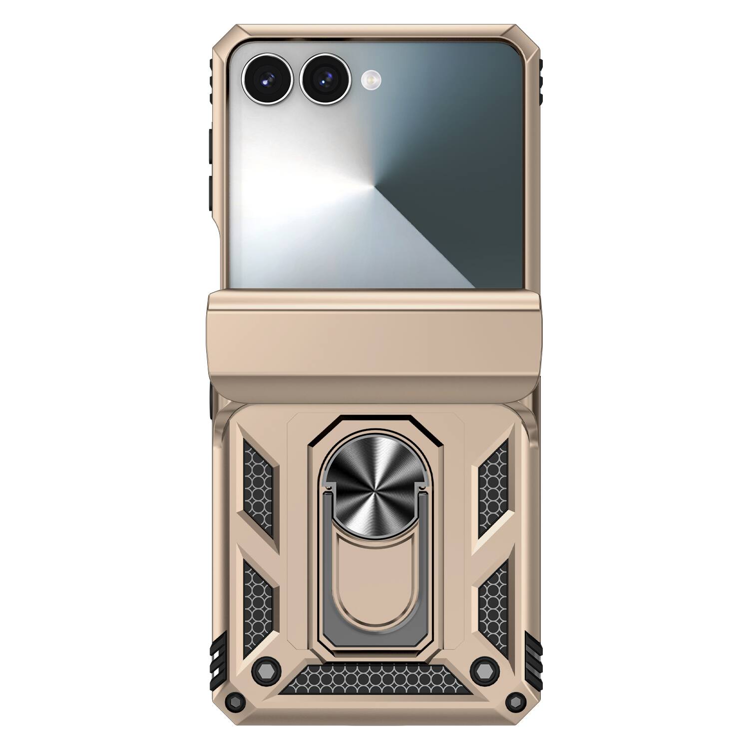 Alt View 5. Dteck - For Samsung Galaxy Z Flip 7 Heavy Duty Rugged Case Shockproof Ring Kickstand Hinge Protection Cover Magnetic Car Mount - Gold.