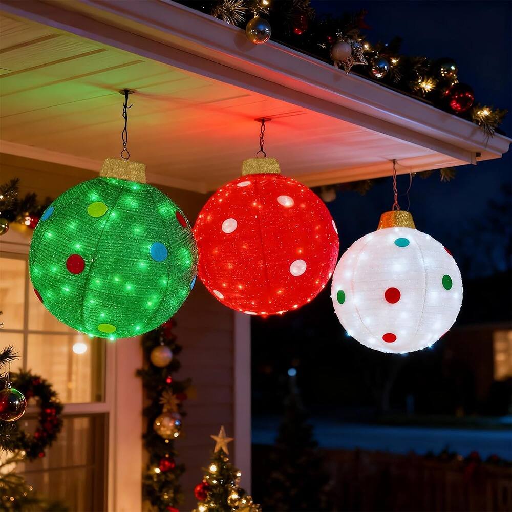 Front. RTMB - 3-Pack Christmas Ornament Lights, 150 LEDs, Waterproof, Outdoor Yard Décor - "COLOR: Red, White, Green Style: 3pack".