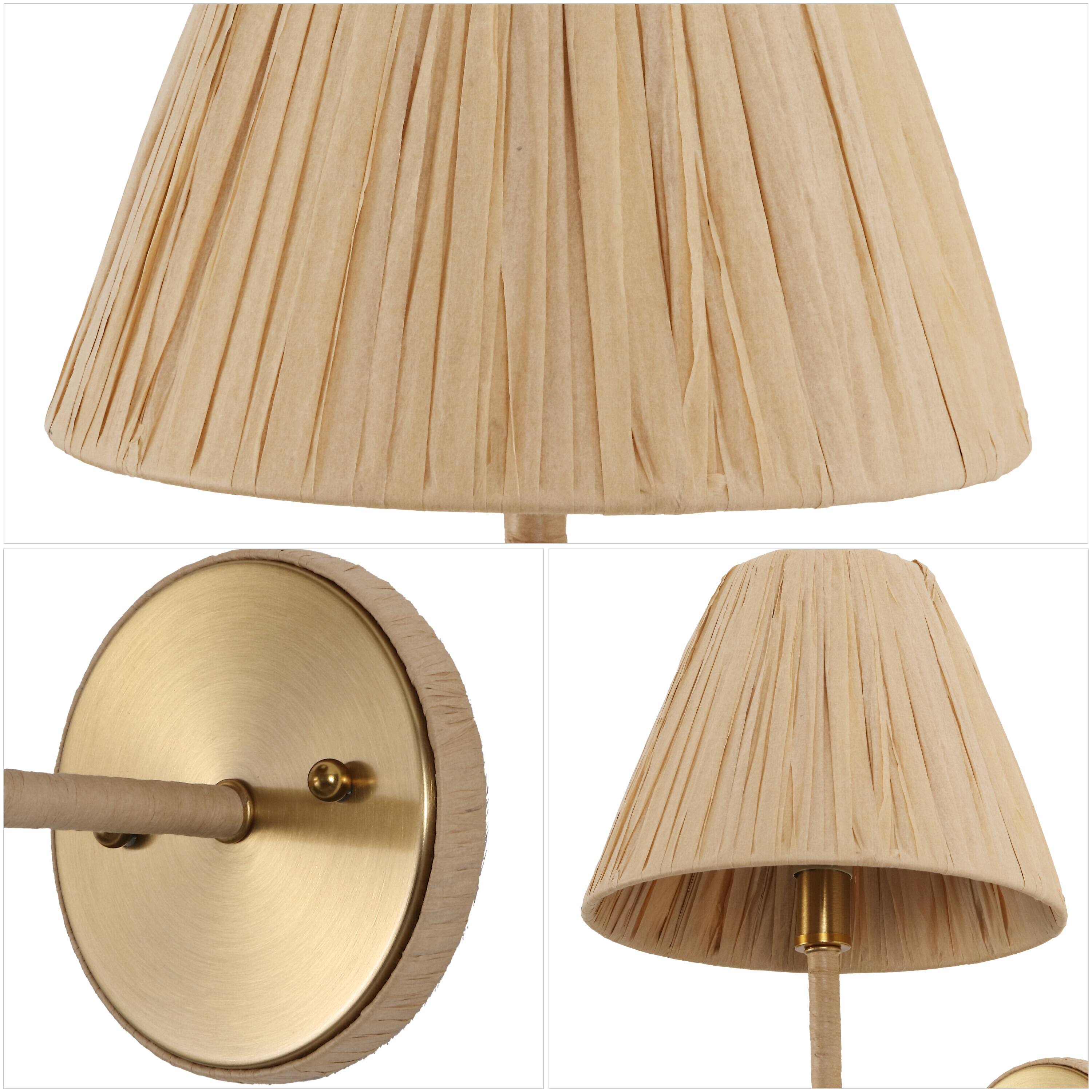 Alt View 4. Jonathan Y - Malaya 8" 1-Light Bohemian Coastal Metal Pleated Paper Shade LED Vanity Light, Beige/Brass Gold - Brass Gold/Beige.