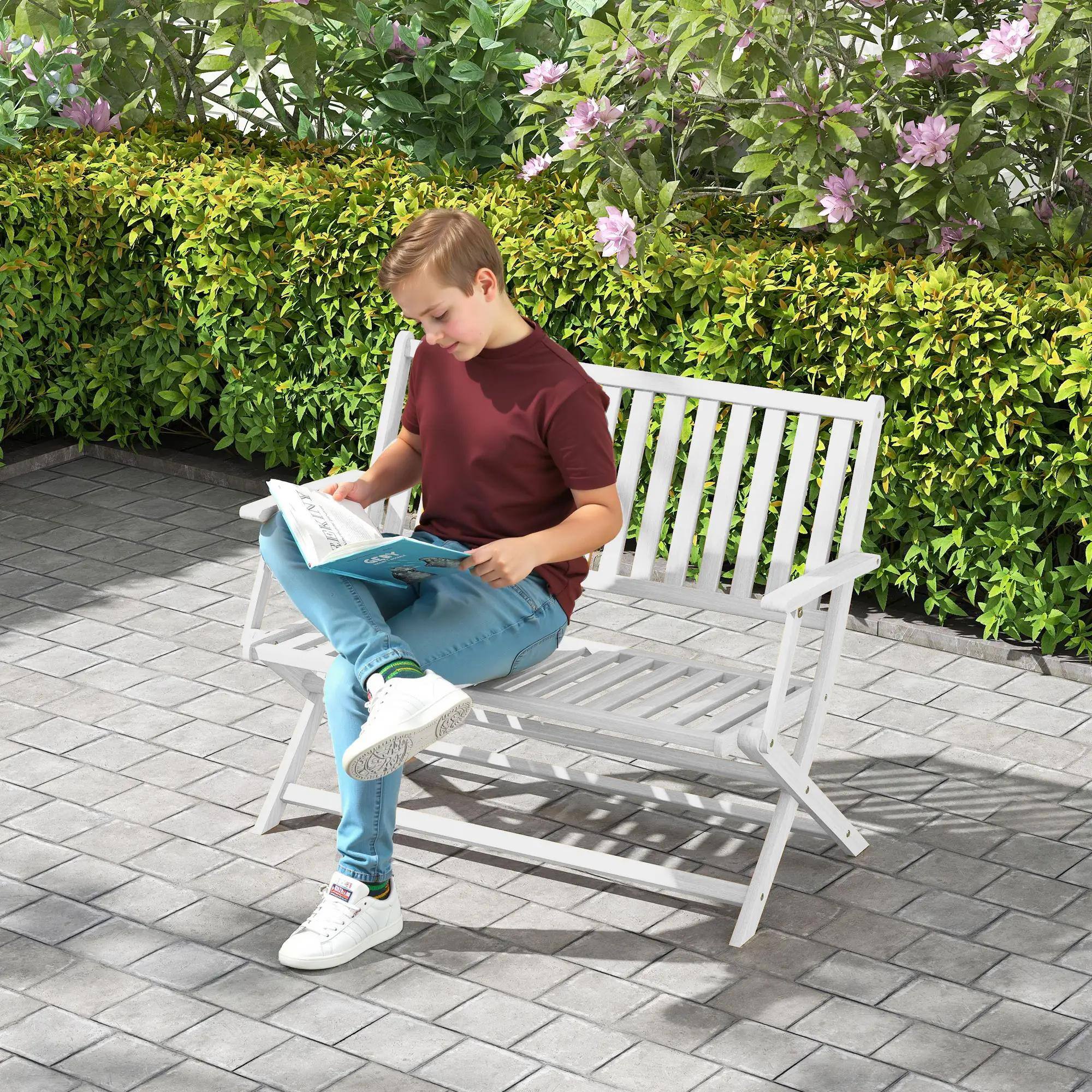 Alt View 6. Resenkos - Resenkos 2-Person Folding Bench with Back & Arm Support, Ideal for Garden, Porch, Park, Balcony, White - White.