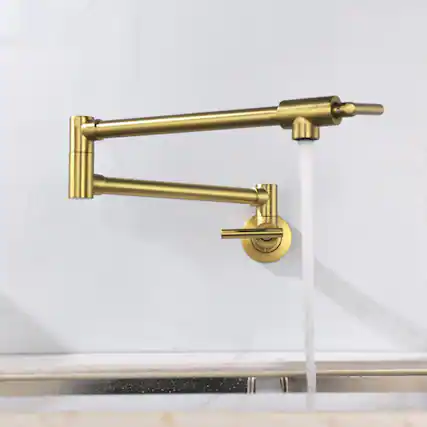 Front. Boyel Living - Brushed Gold Wall Mounted Pot Filler Double Handle 1.8 GPM with Ceramic Cartridge and Mounting Hardware - Brushed Gold.