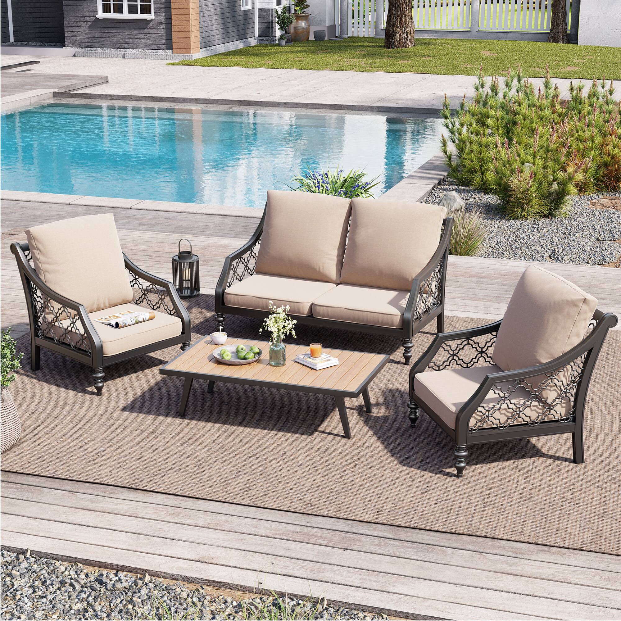 Alt View 4. Crestlive Products - Crestlive Products 24x24 Inch Water-Repellent Deep Seat Outdoor Cushions, Fade-Resistant Replacement for Patio Furniture - Beige.