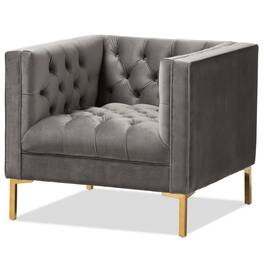 Baxton Studio - Zanetta Luxe and Glamour Velvet Upholstered Gold Finished Lounge Chair - Gray