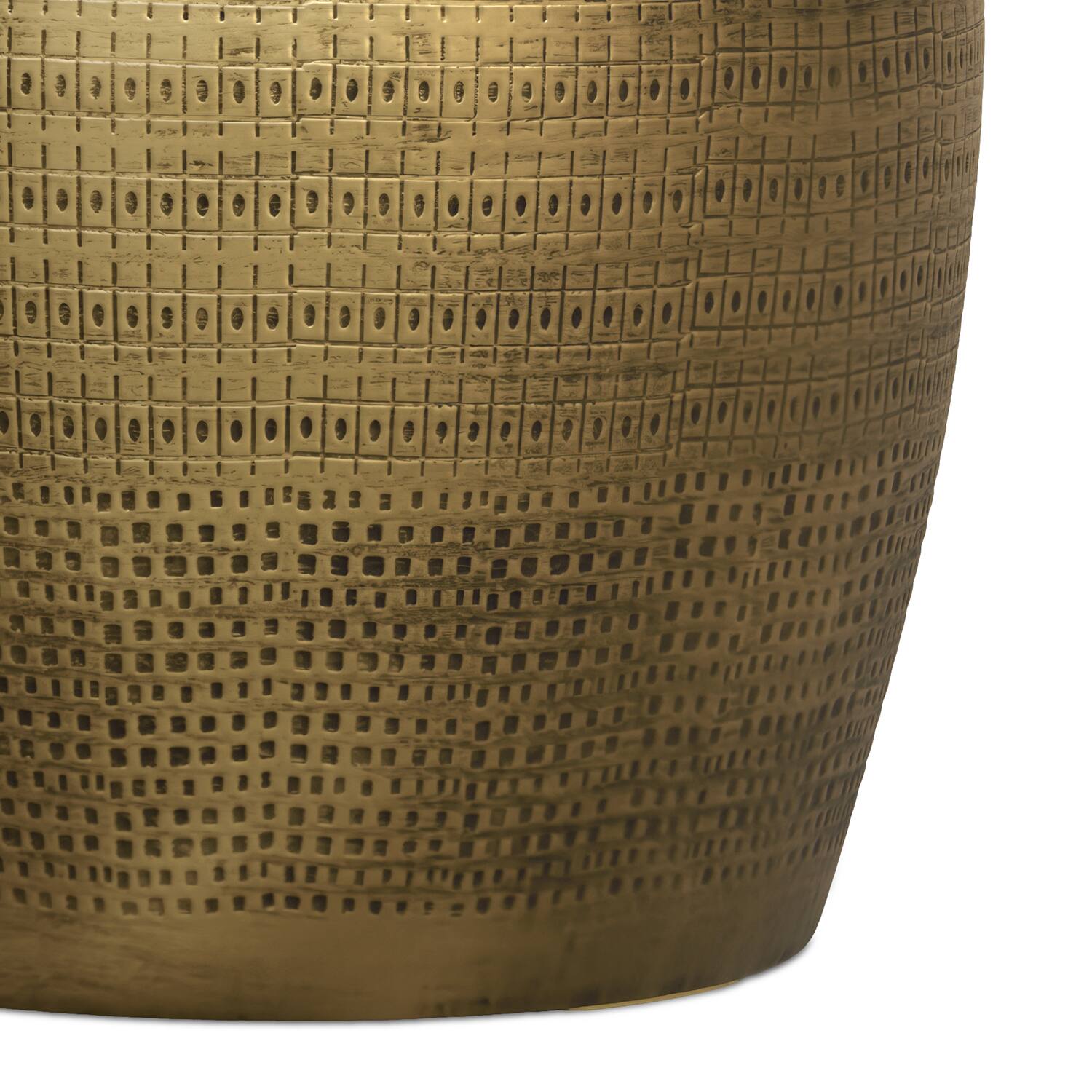 Alt View 7. Simpli Home - Johnsen 15 inch Wide Boho Morse Pattern Metal Accent Table in Antique Brass Iron, Assembled - Antique Brass.