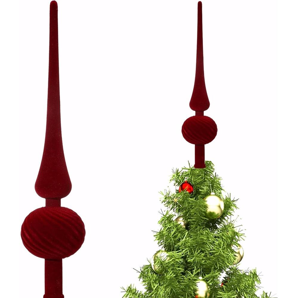 Front. PARKER SLATER - 11" Velvet Finial Tree Topper – Burgundy, Vintage Spherical Xmas Ornament - Burgundy.