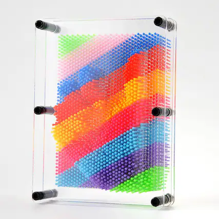 Front. JuzToys - 3D Pin Art Board Game Toy, Classic Pin Impression Desk Toys Sculpture for Children Adults, Rainbow - Multicolored.