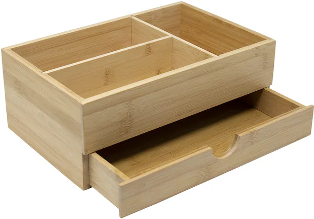 Front. Sorbus - Sorbus Bamboo Supplies Organizer, 4-Compartment Wooden Box Caddy, Great for Makeup, Skincare,Office, & More - Brown.