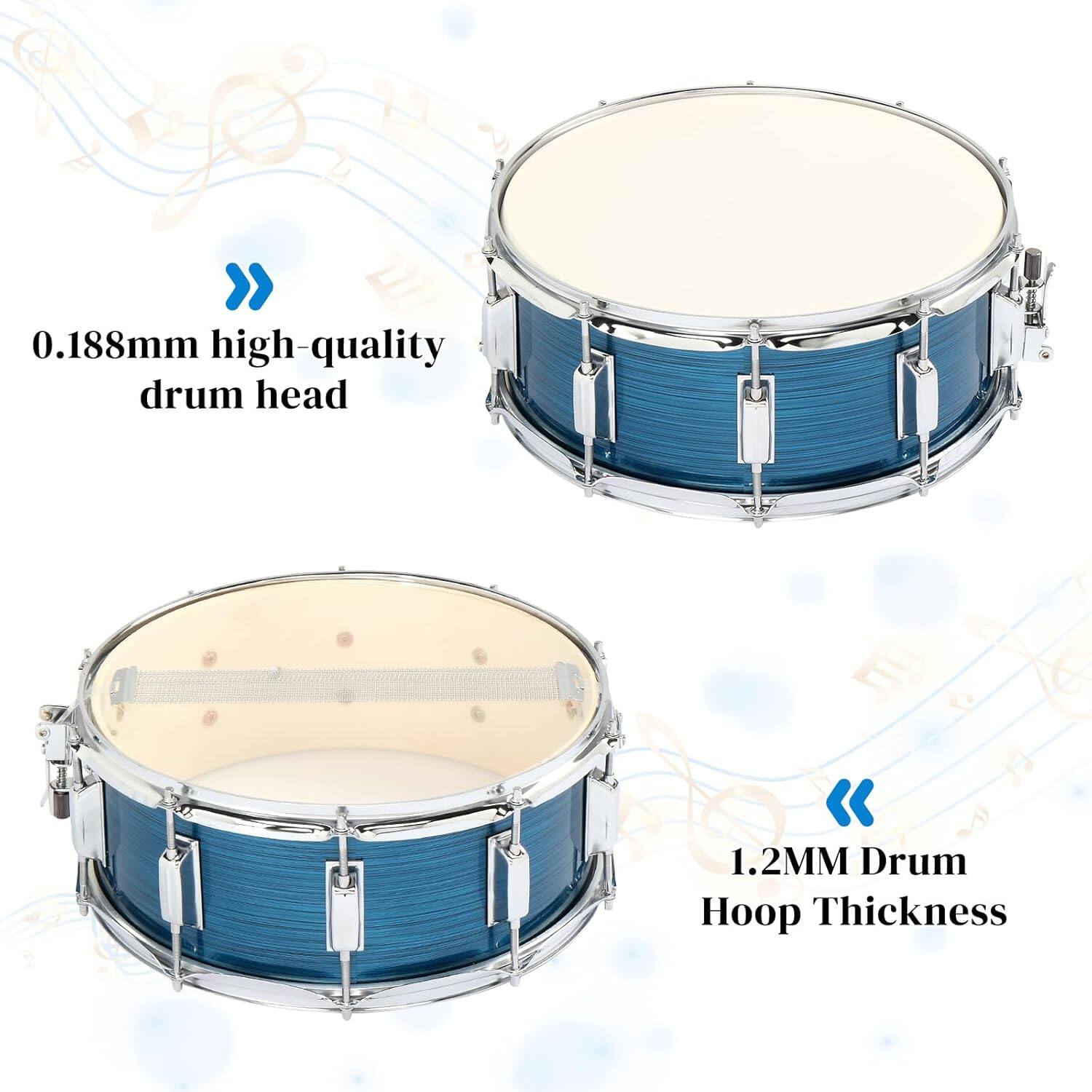 0.188mm high-quality drum head  
1.2MM Drum Hoop Thickness