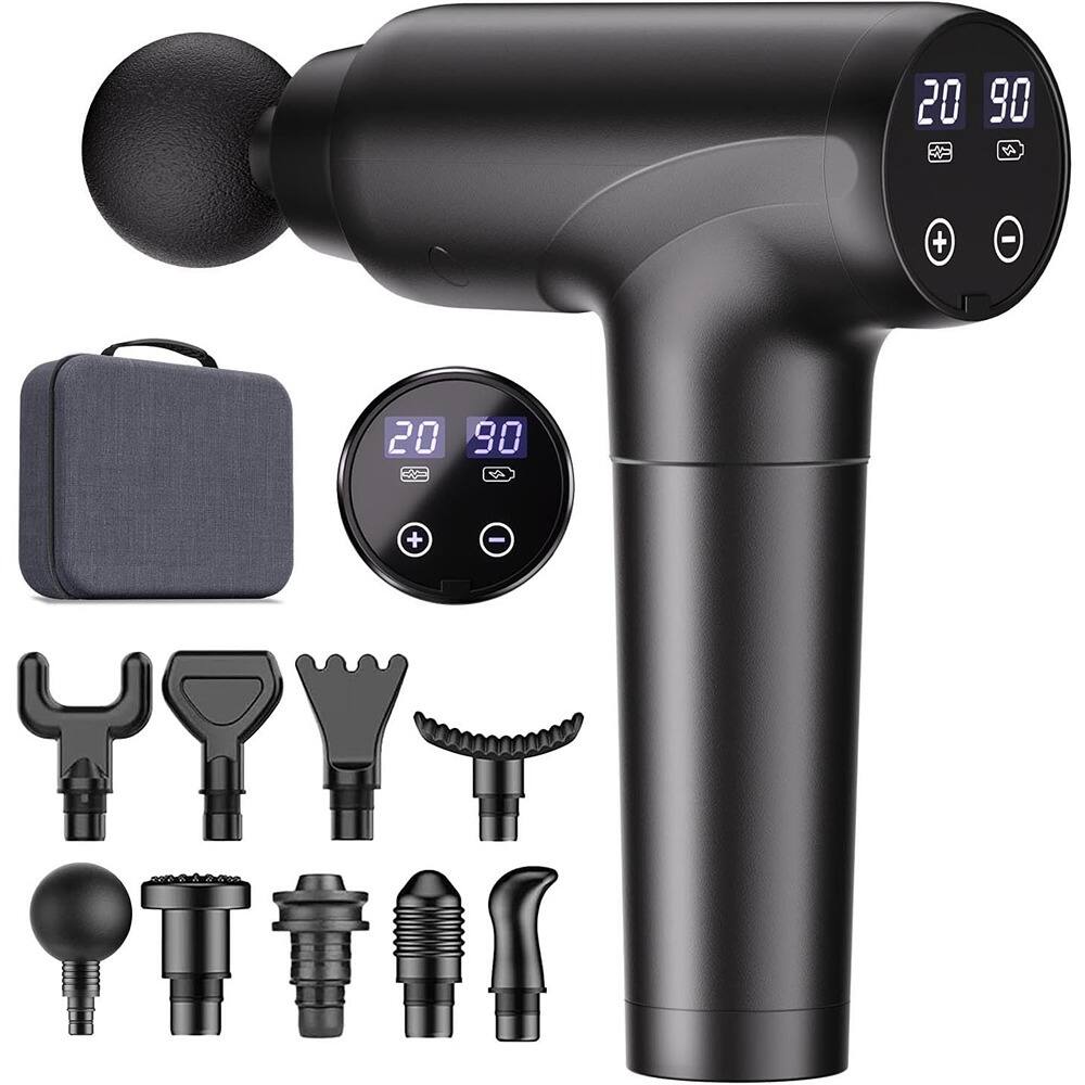 Front. Schertz - Deep Tissue Massage Gun, 20-Speed Percussion Massager with 9 Heads, Black.