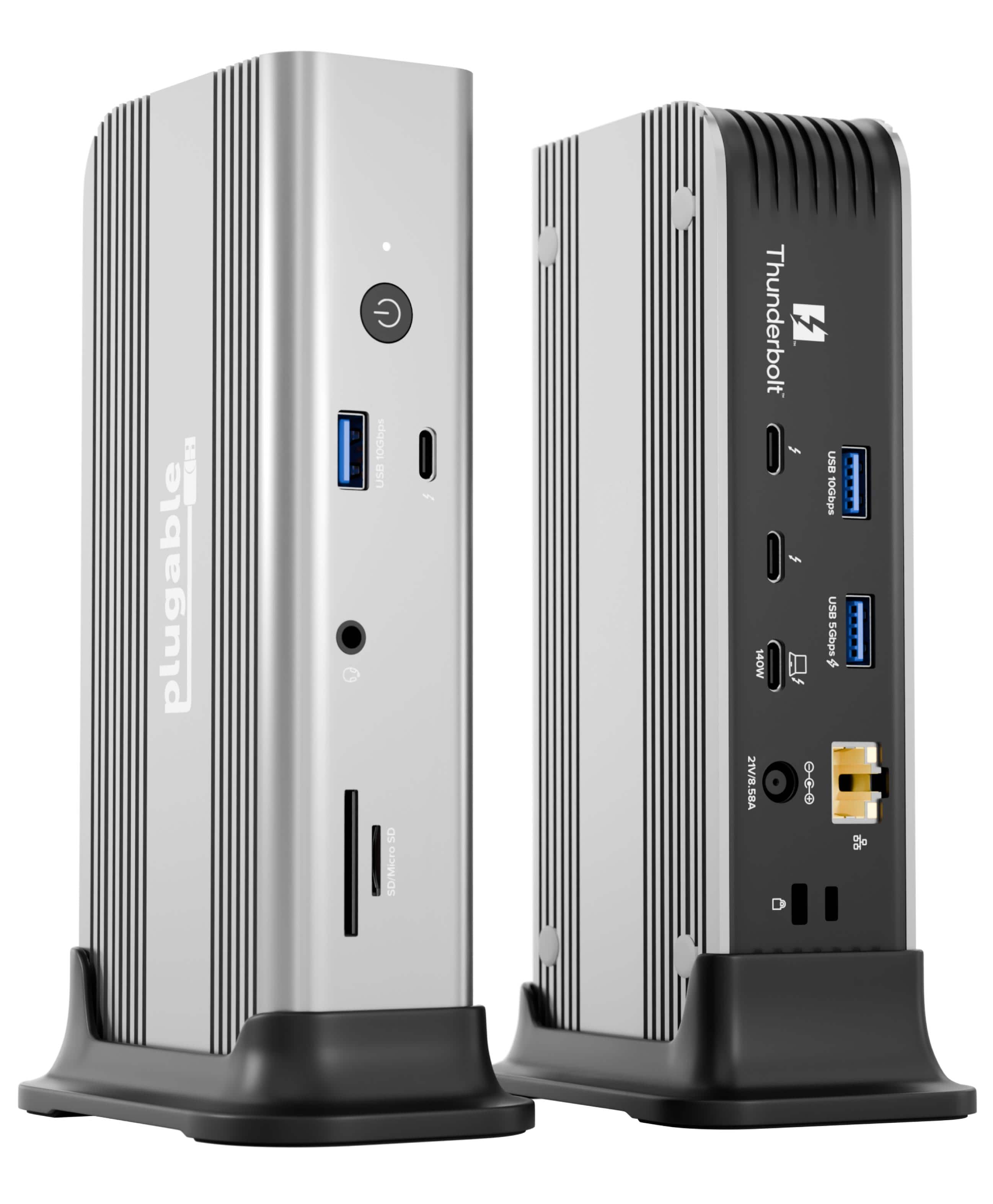 Plugable - Thunderbolt 5 Dock: 140W Power Delivery, Up to Dual 6K@60Hz for Mac, Up to Dual 8K for Windows - Space Gray