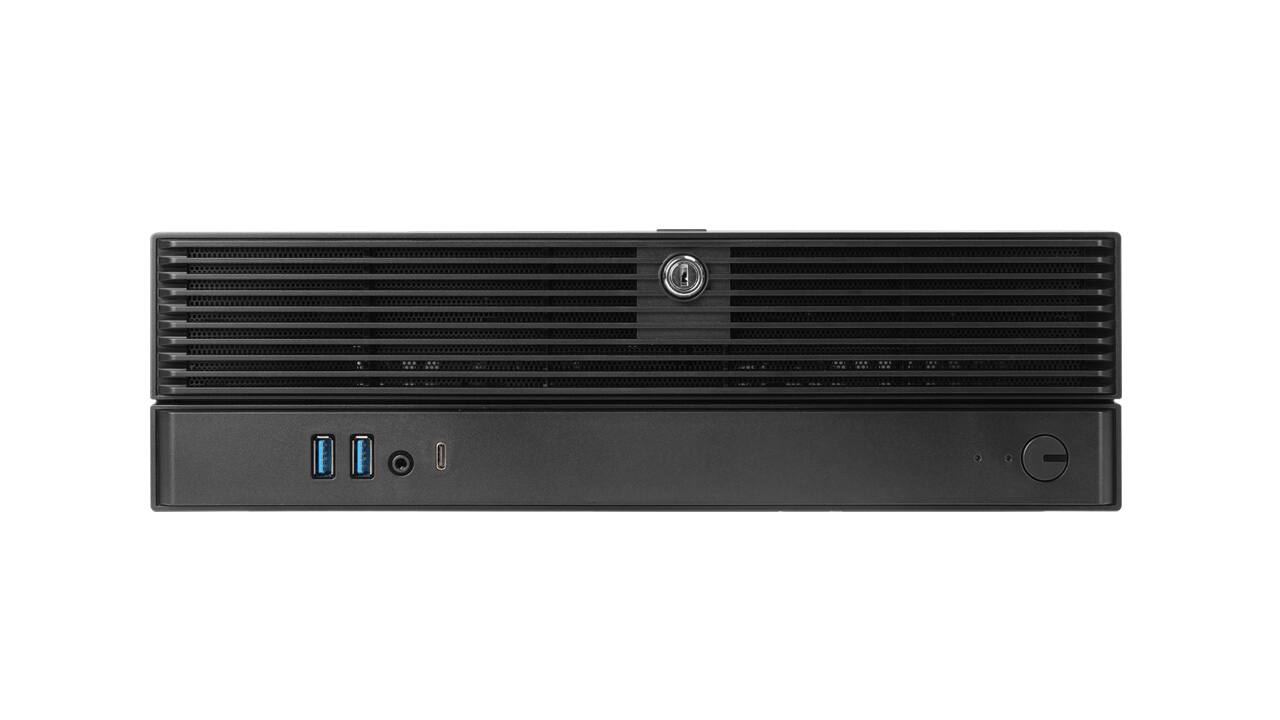 Left. In Win - BLG726 11.5L Slim Micro-ATX Mini-ITX Edge PC Case with 450W TFX Power Supply Pre-Installed - Black.
