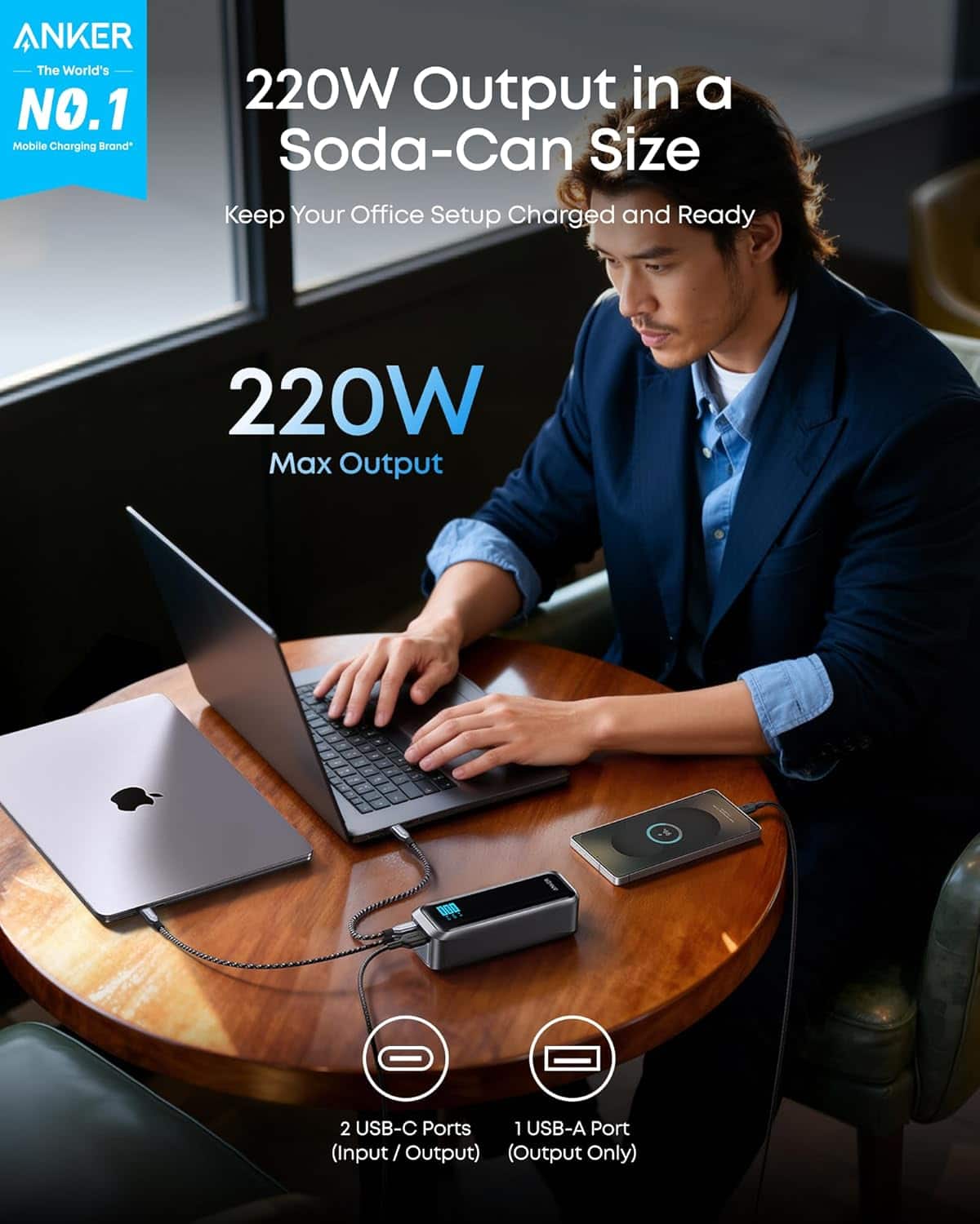 Anker Prime Power Bank, 20,100mAh 3 Port Portable Charger with
