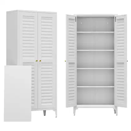 Front. Boyel Living - 64-Inch Metal Pantry Storage Cabinet with 2 Doors, Adjustable Shelves - White.