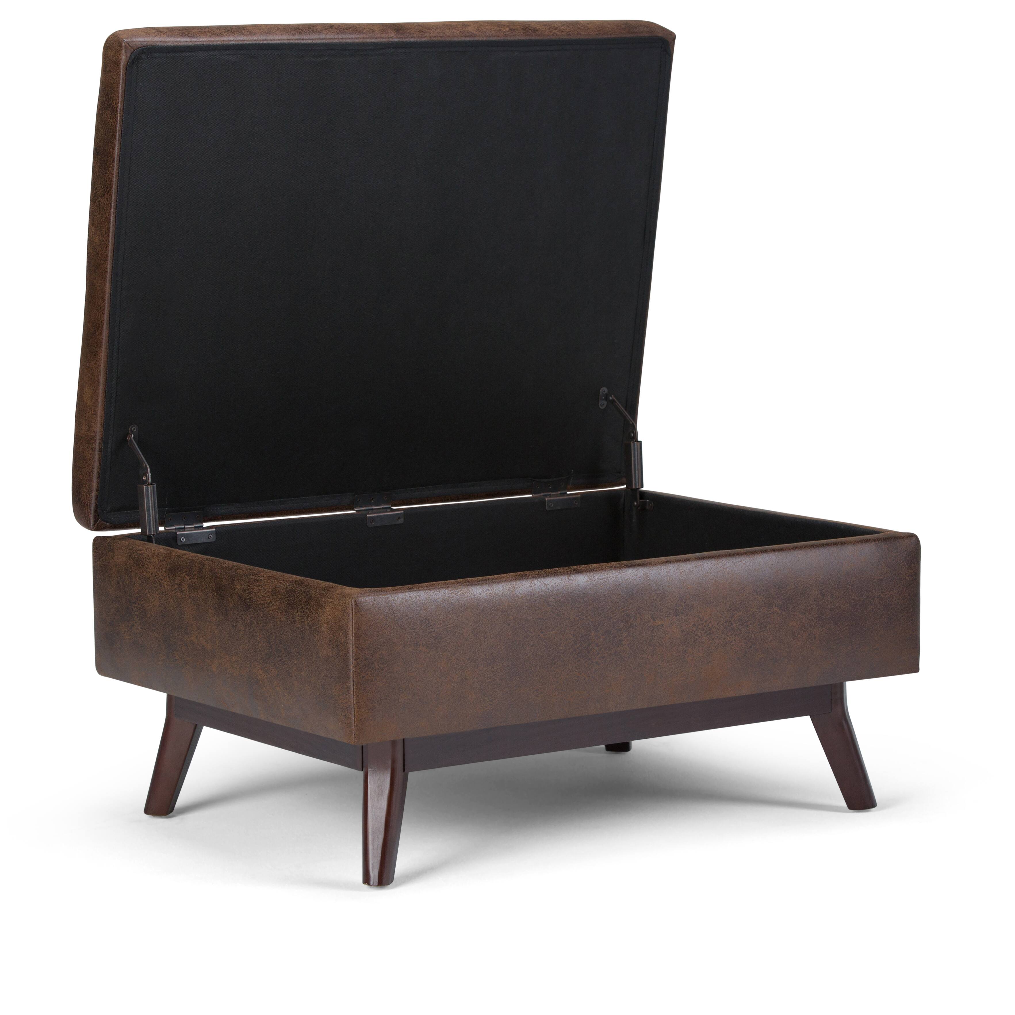 Alt View 11. Simpli Home - Owen 34 inch Wide Mid Century Modern Rectangle Coffee Table Storage Ottoman - Distressed Chestnut Brown.