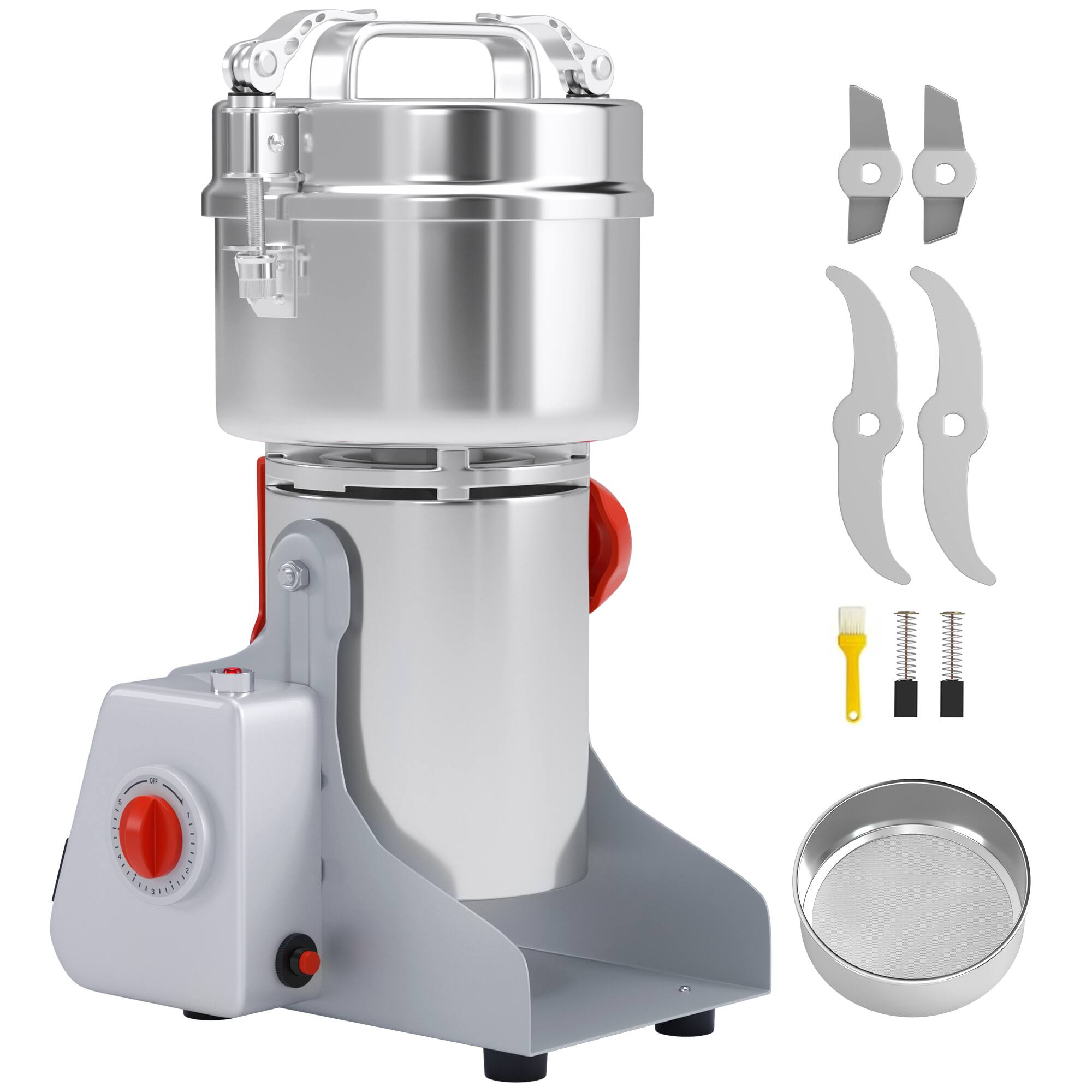 Front. Topteng - 700g Commercial Grain Grinder, 28000RPM High-Speed Electric Mill, 1800W, Stainless Steel for Herb/Spice/Cereal - Chrome.