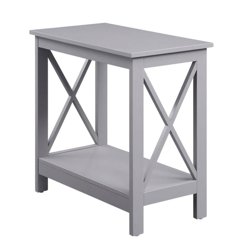 Front. FurniFact - Wooden end table with shelf for living room or bedroom use - Gray.
