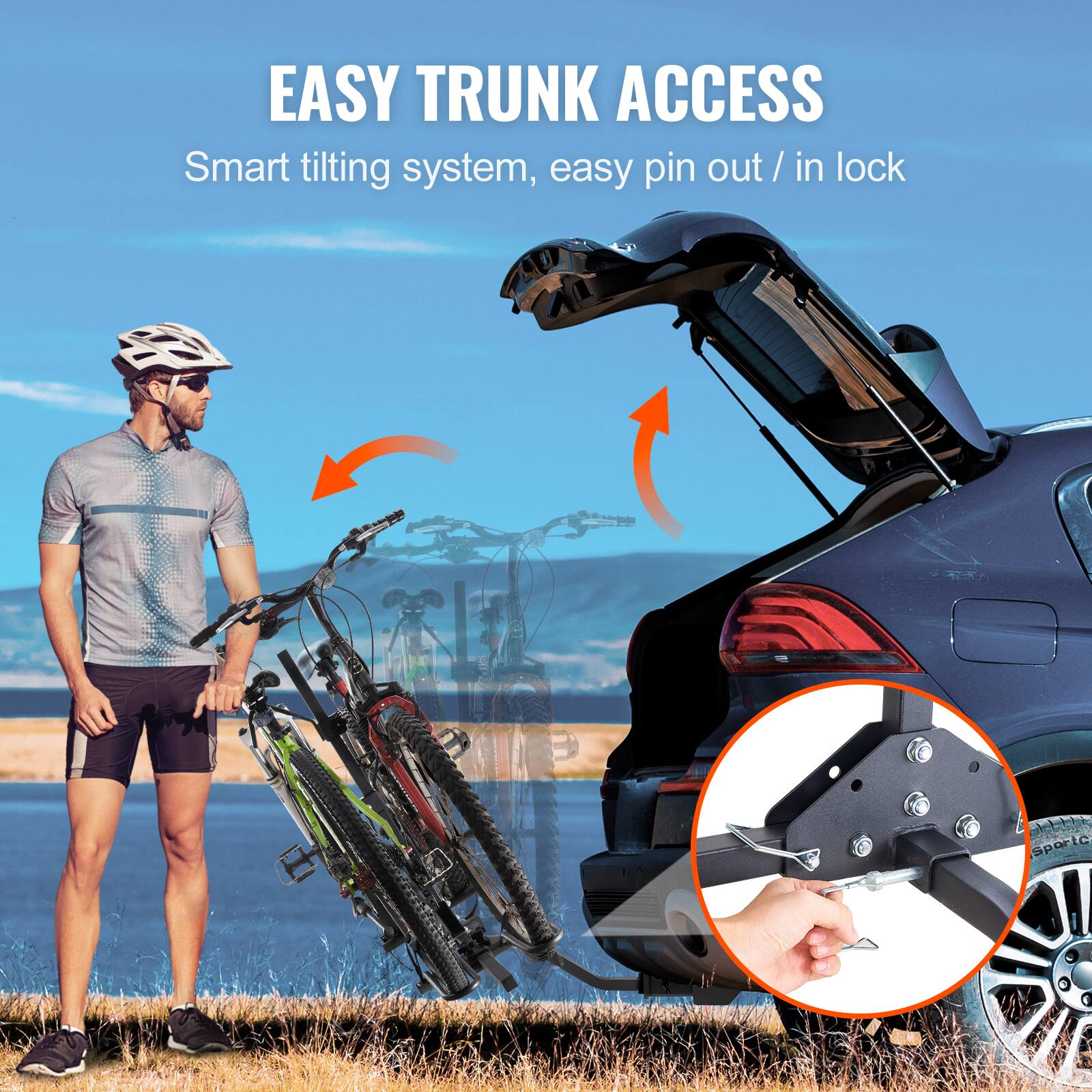 EASY TRUNK ACCESS Smart tilting system, easy pin out / in lock