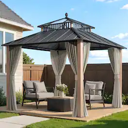 SUNJOY - 10x10 Kingston PC Top Rectangular Gazebo Wood Grain