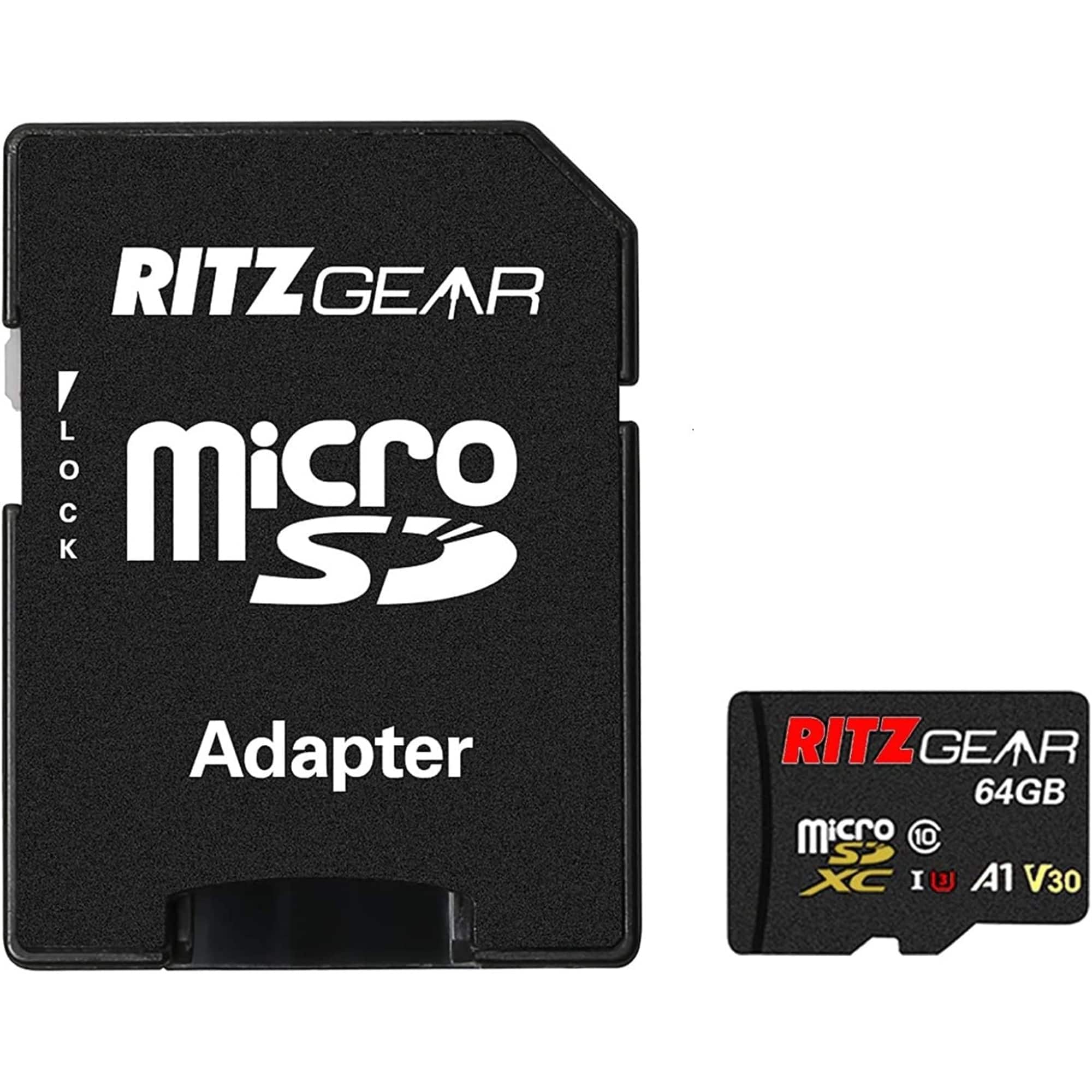 Ritz Gear - 64GB Micro SD Card – UHS-I U3 A1 V30 C10 microSDXC for HD & 4K UHD + Adapter Included