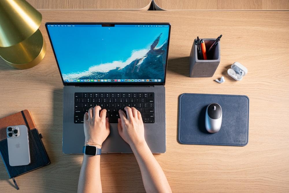 Alt View 5. Satechi - Vegan-Leather Mouse Pad - Ergonomic, Reversible, Water Resistant, 9.8" x 7.5" for Office & Home - Blue.